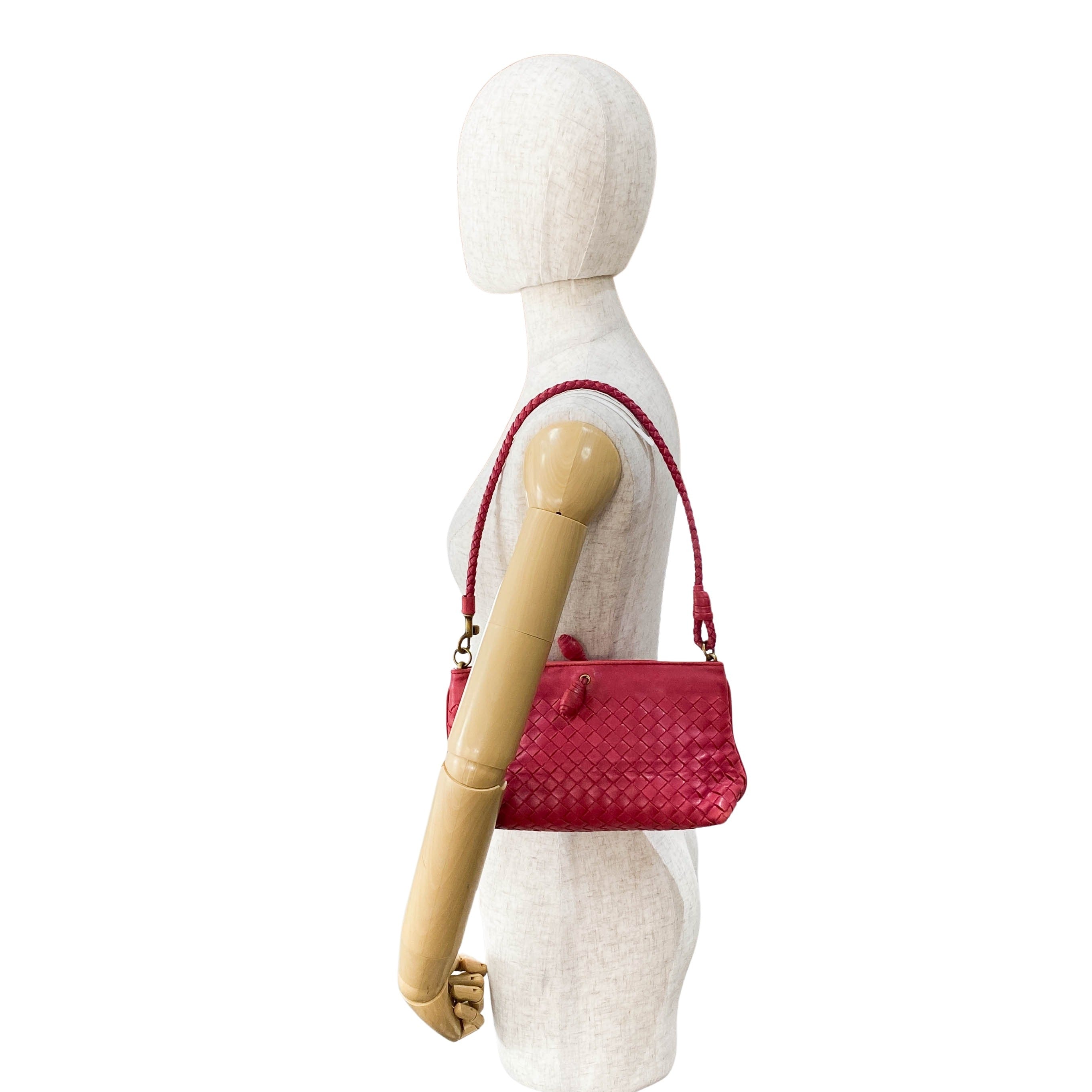 Intrecciato Pink Leather Shoulder Bag