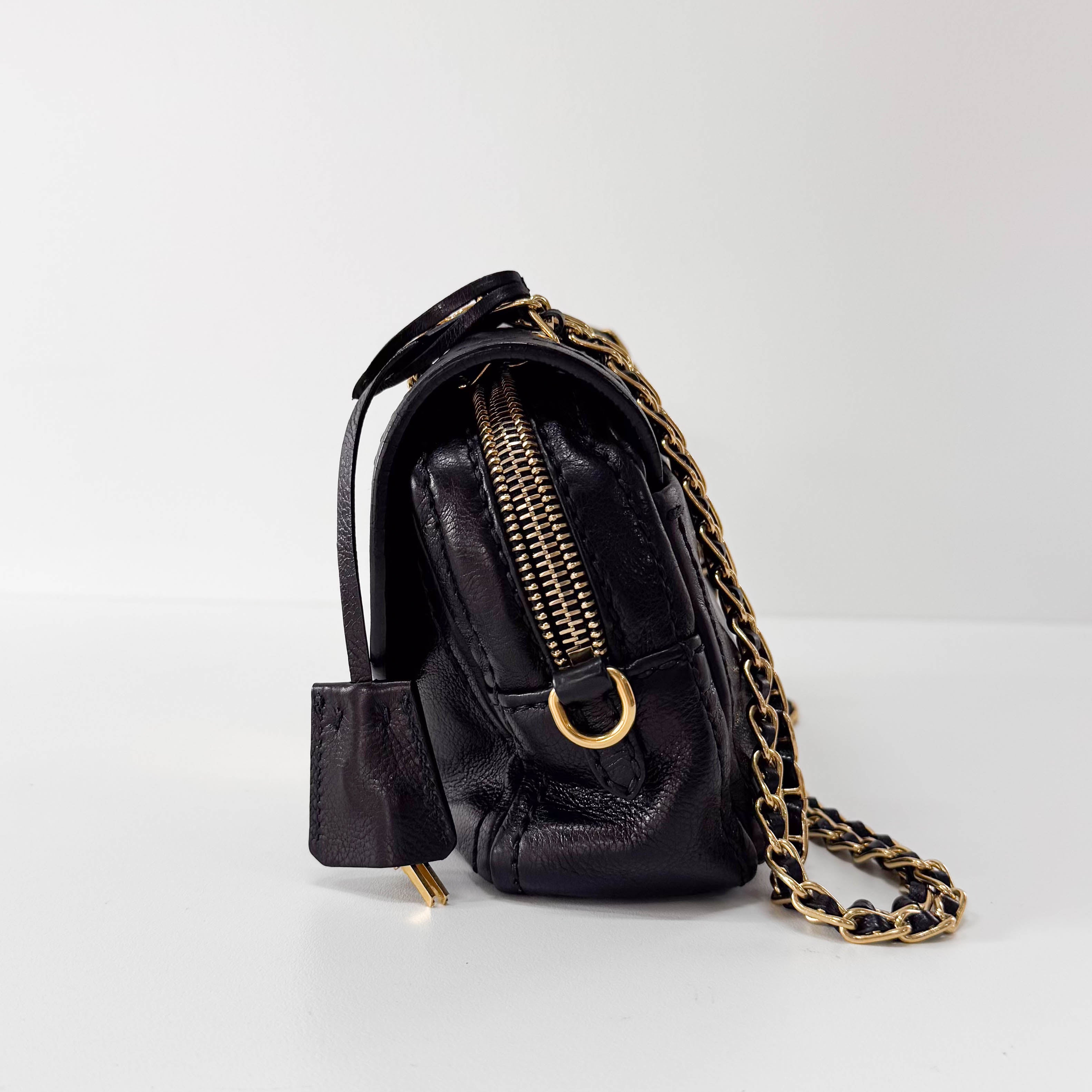 Black Leather Chain Shoulder Bag