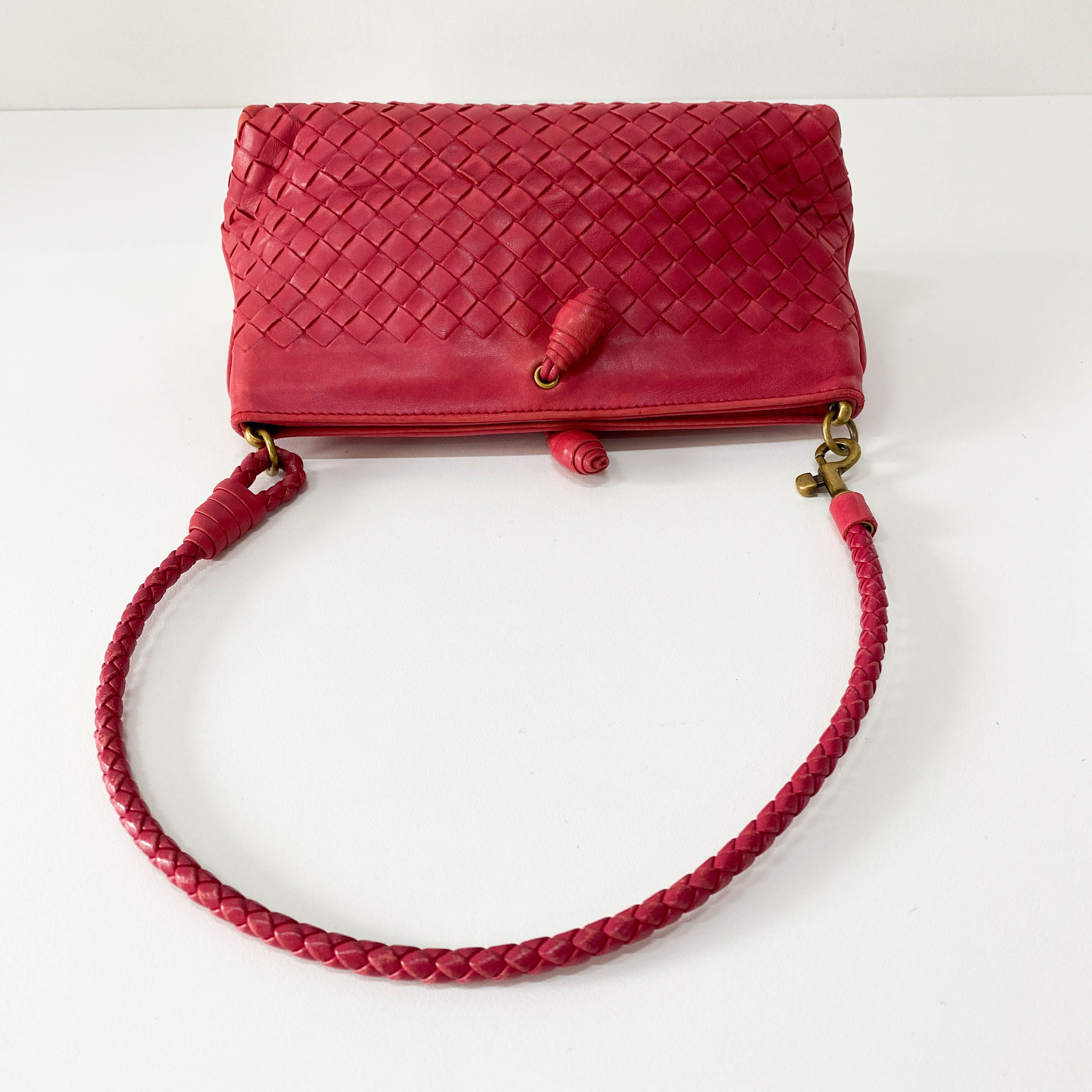 Intrecciato Pink Leather Shoulder Bag