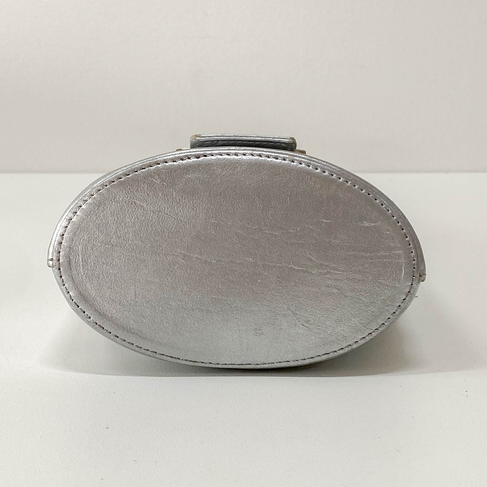Mini Bucket Metallic Silver Leather Shoulder Bag