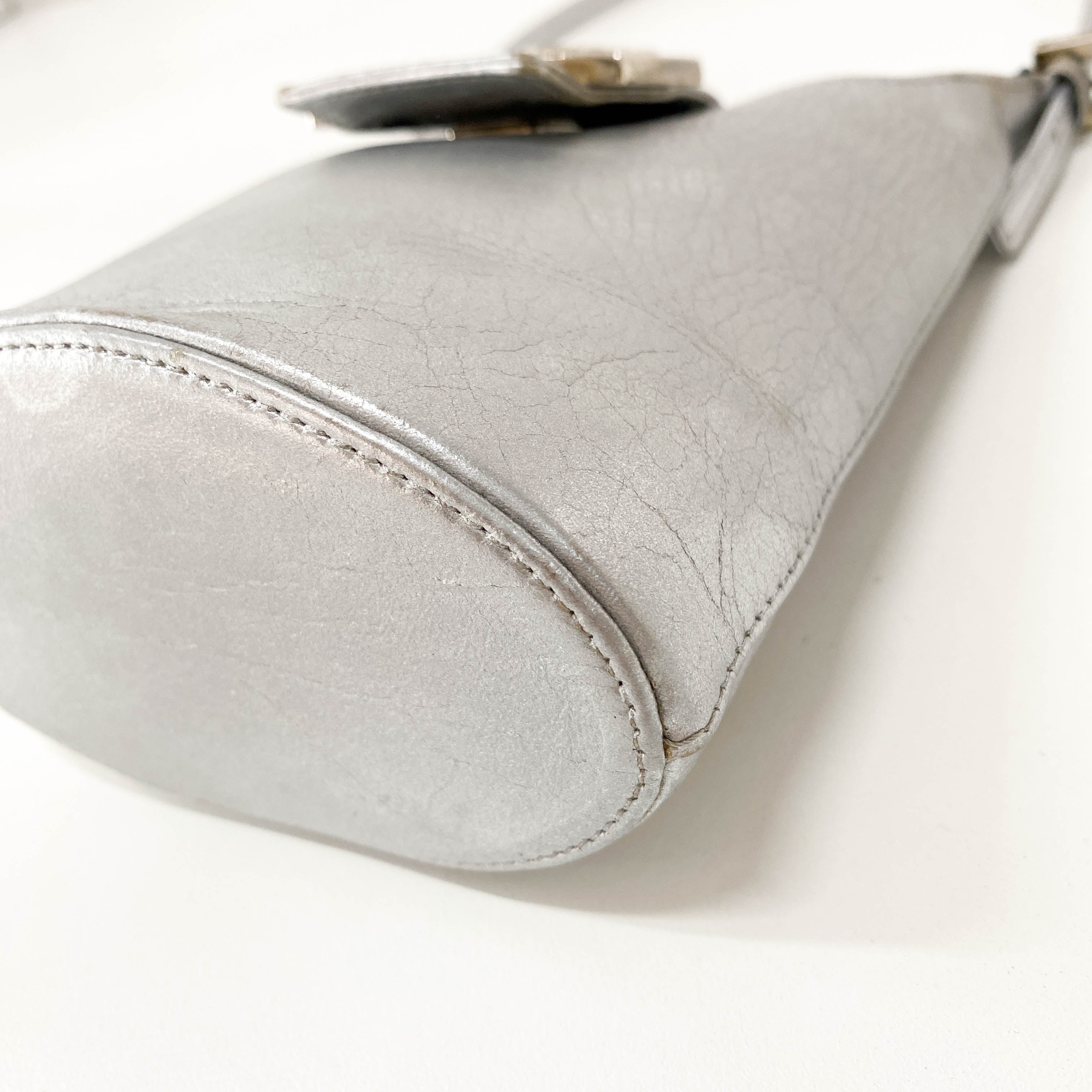 Mini Bucket Metallic Silver Leather Shoulder Bag