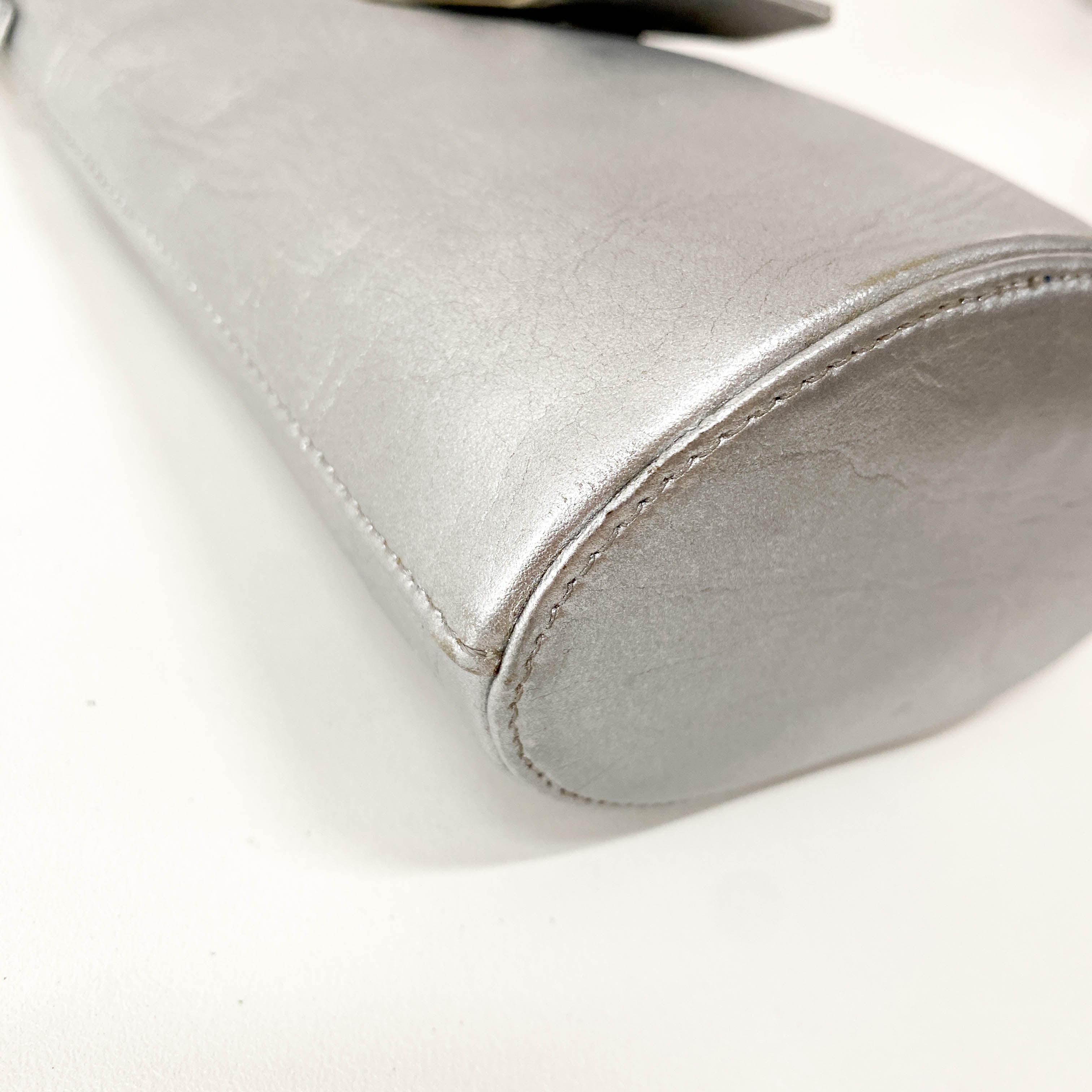 Mini Bucket Metallic Silver Leather Shoulder Bag