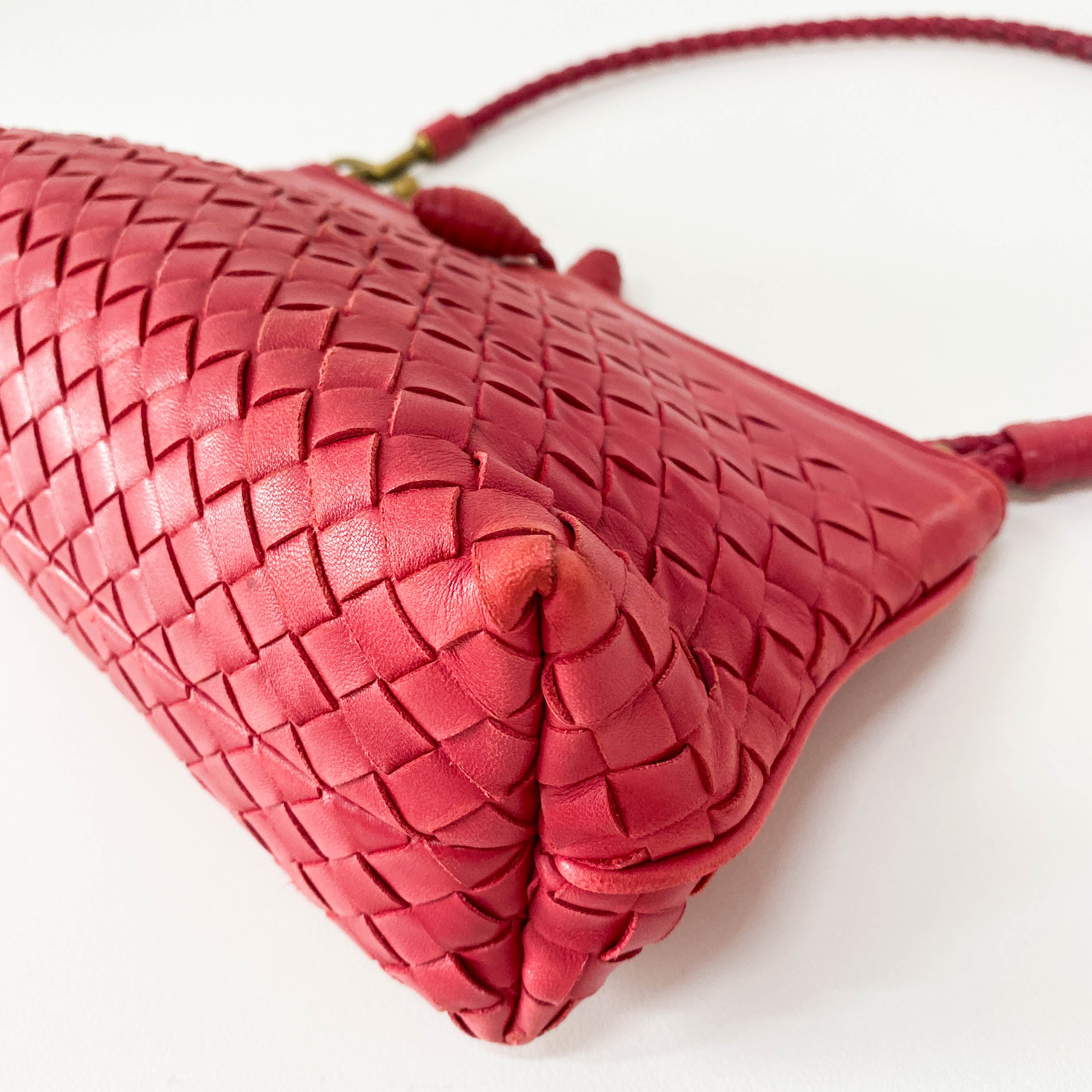 Intrecciato Pink Leather Shoulder Bag