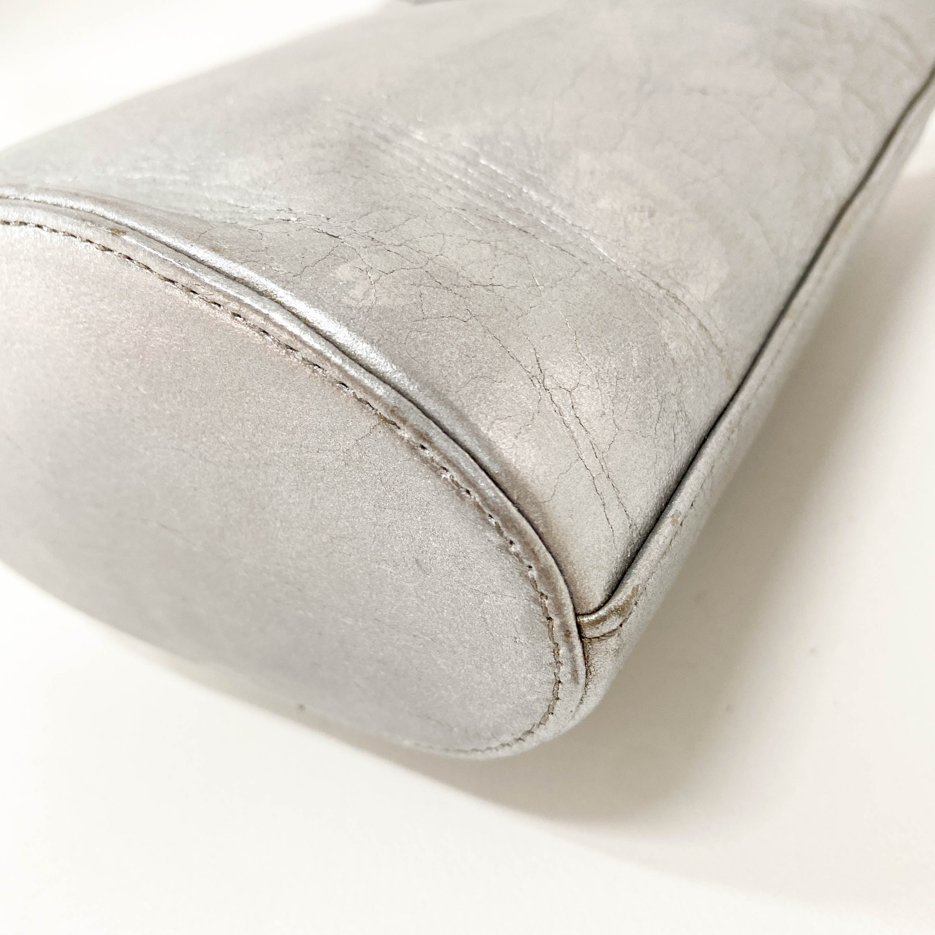 Mini Bucket Metallic Silver Leather Shoulder Bag