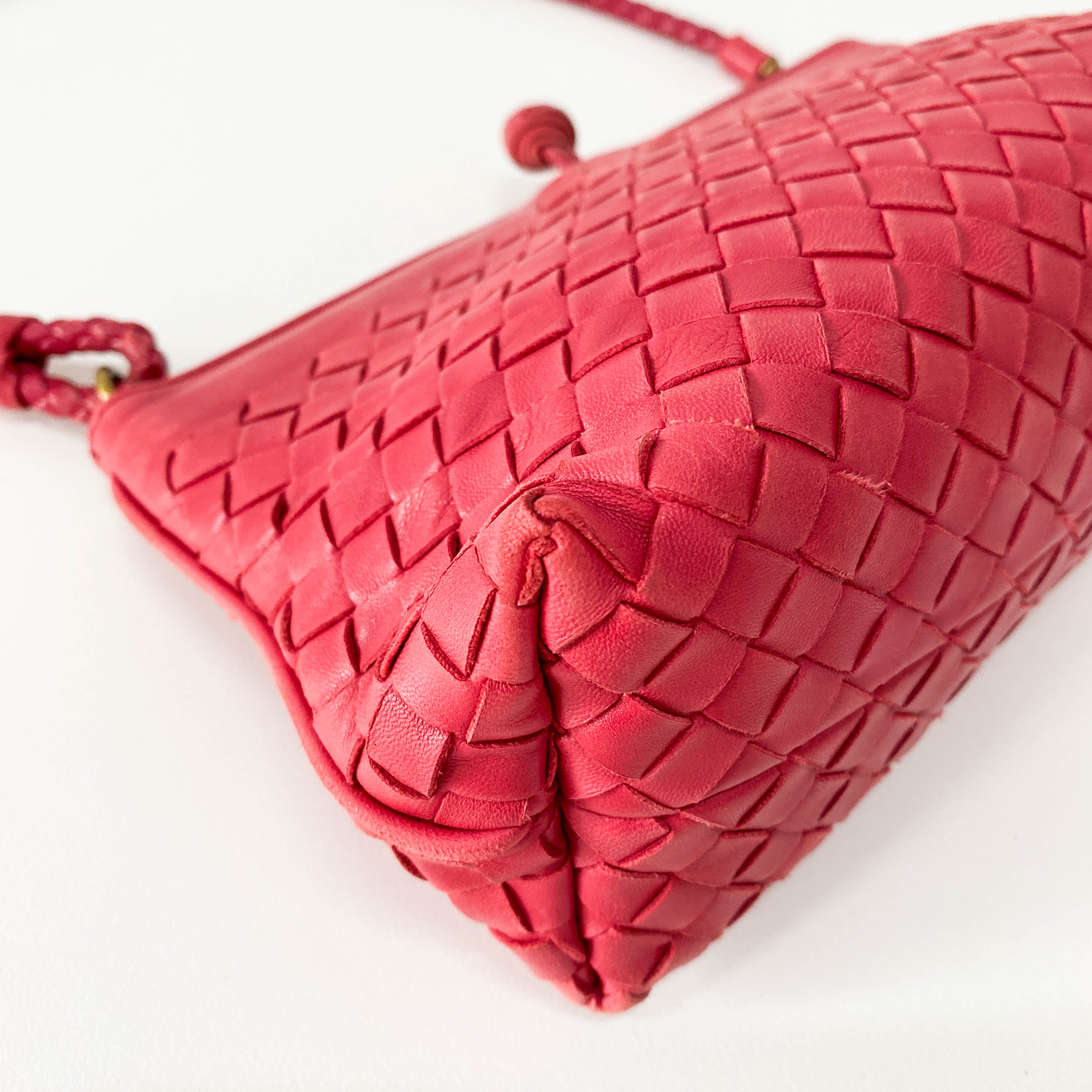 Intrecciato Pink Leather Shoulder Bag