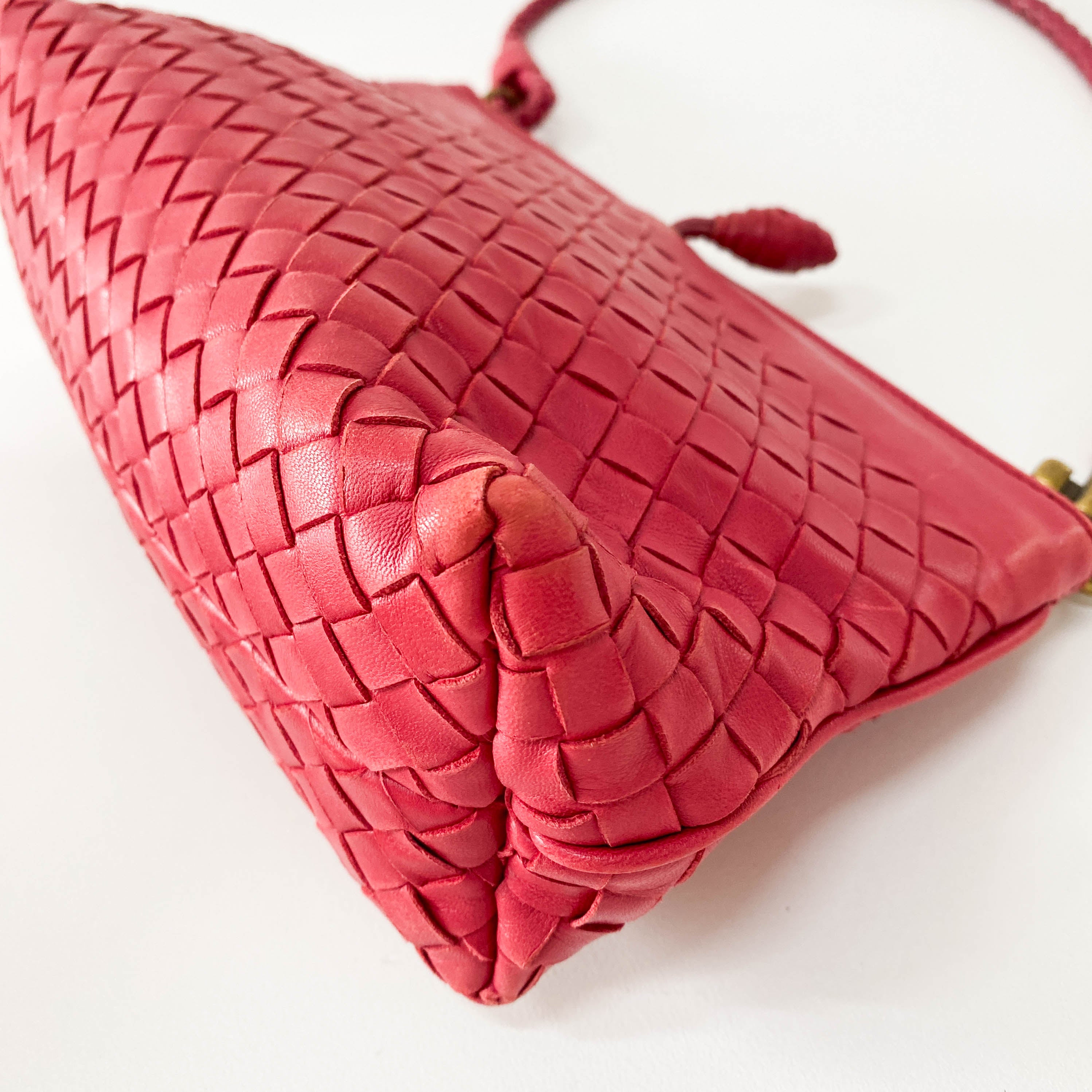Intrecciato Pink Leather Shoulder Bag