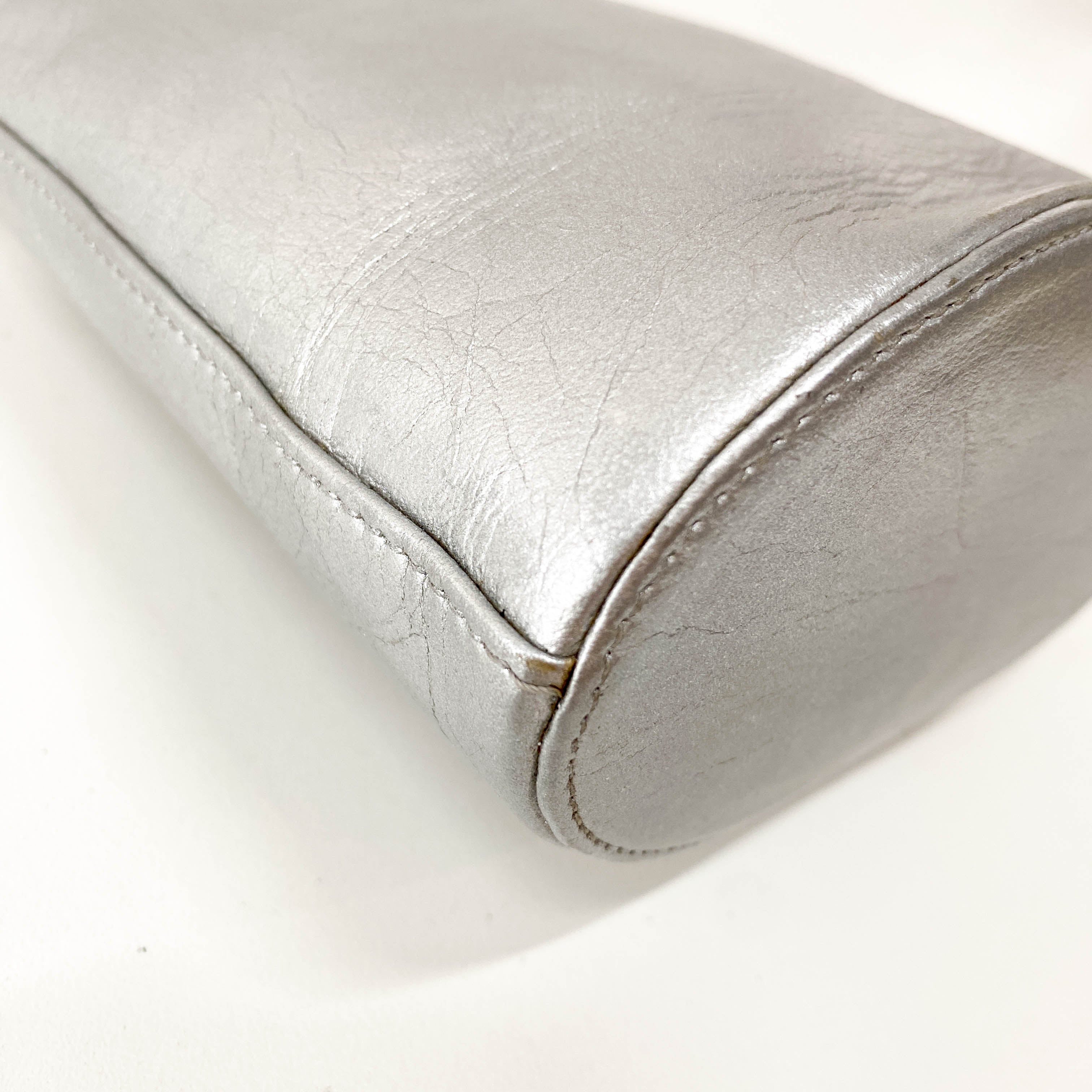 Mini Bucket Metallic Silver Leather Shoulder Bag