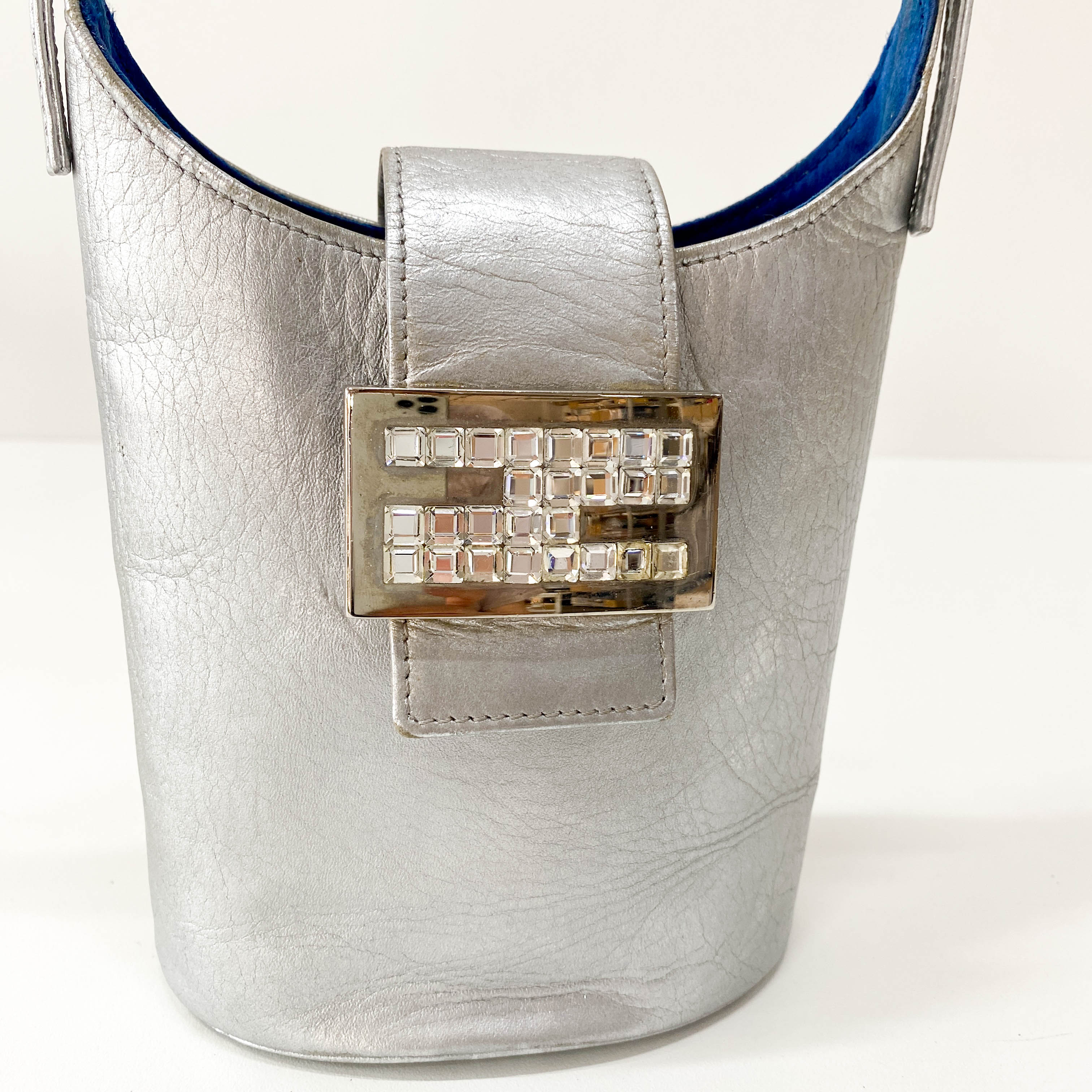 Mini Bucket Metallic Silver Leather Shoulder Bag