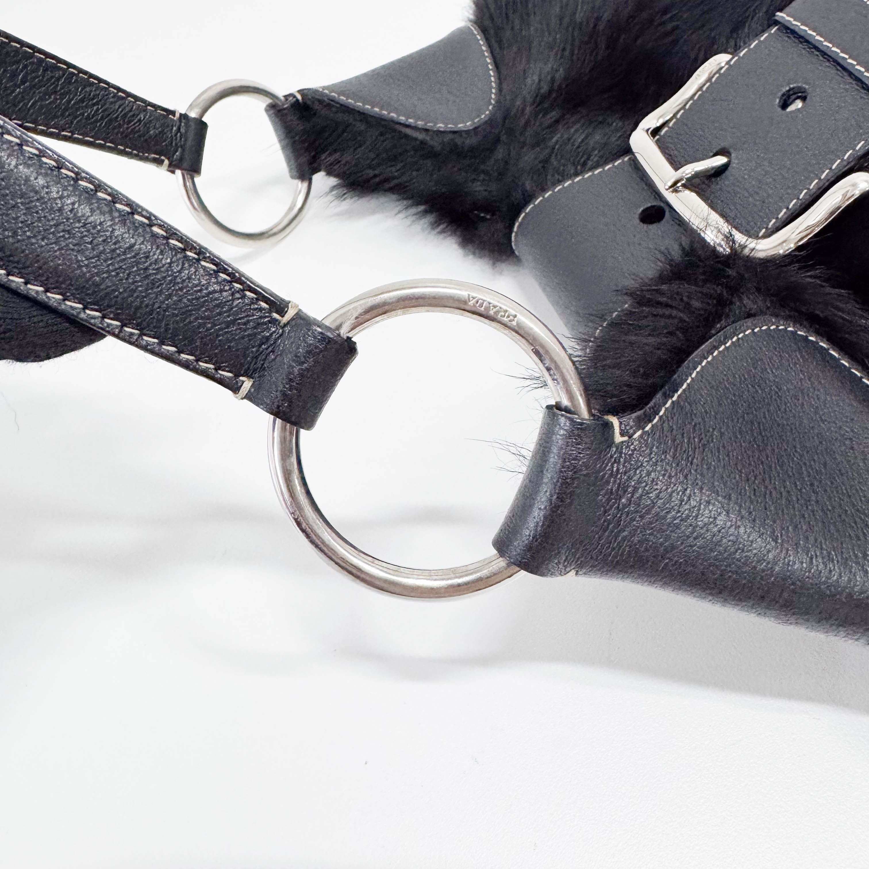 Black Fur with Leather Buckle Shoulder Bag