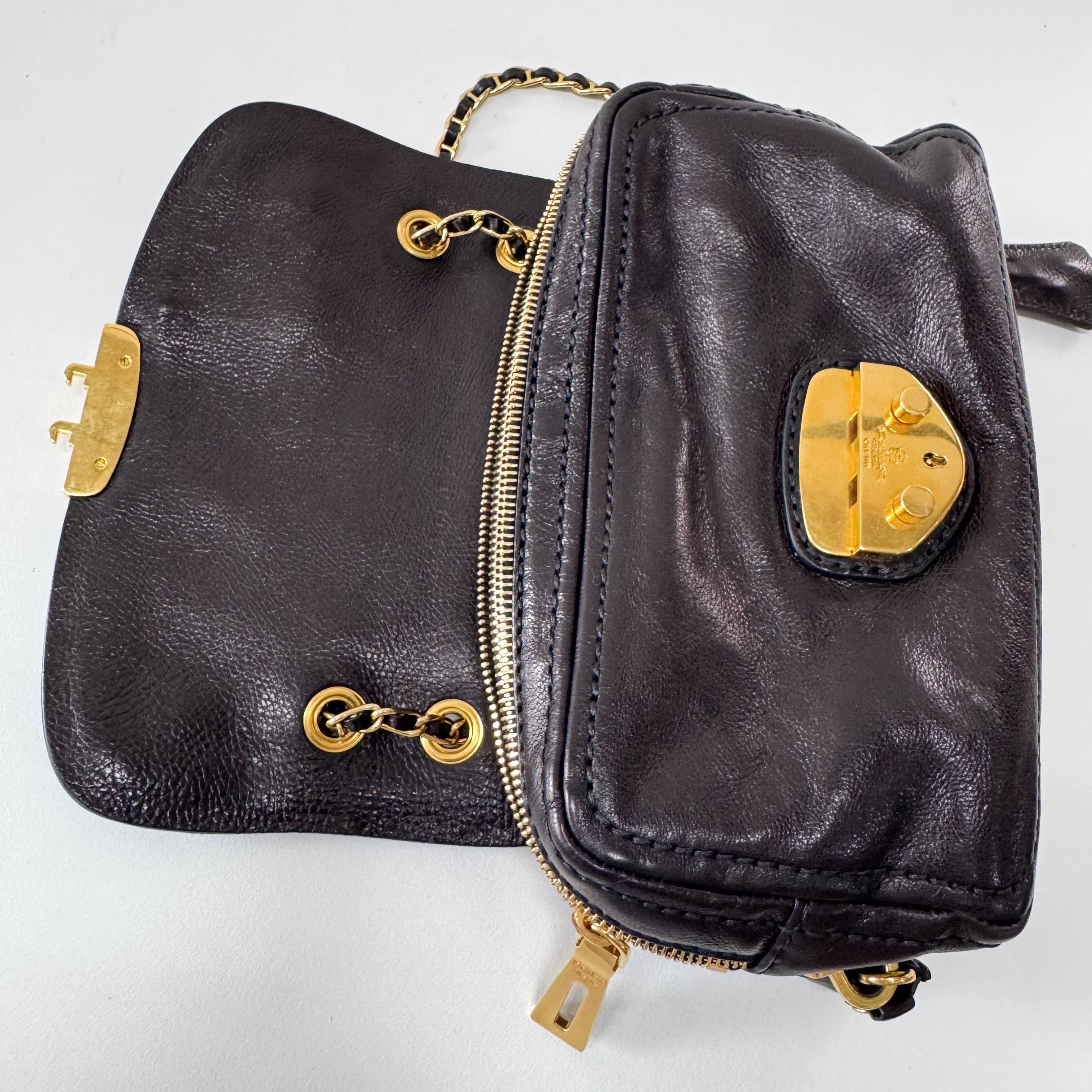 Black Leather Chain Shoulder Bag