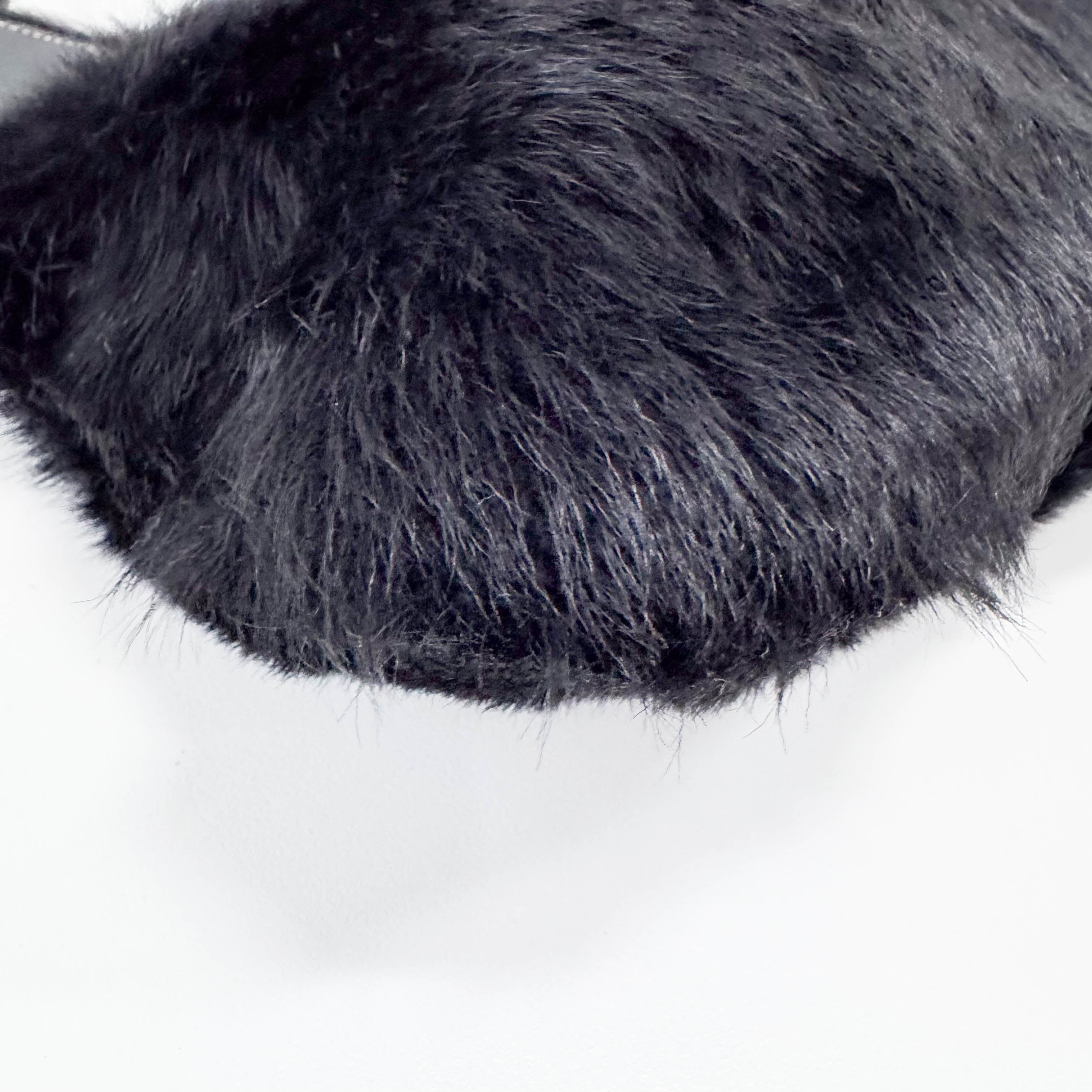 Black Fur with Leather Buckle Shoulder Bag