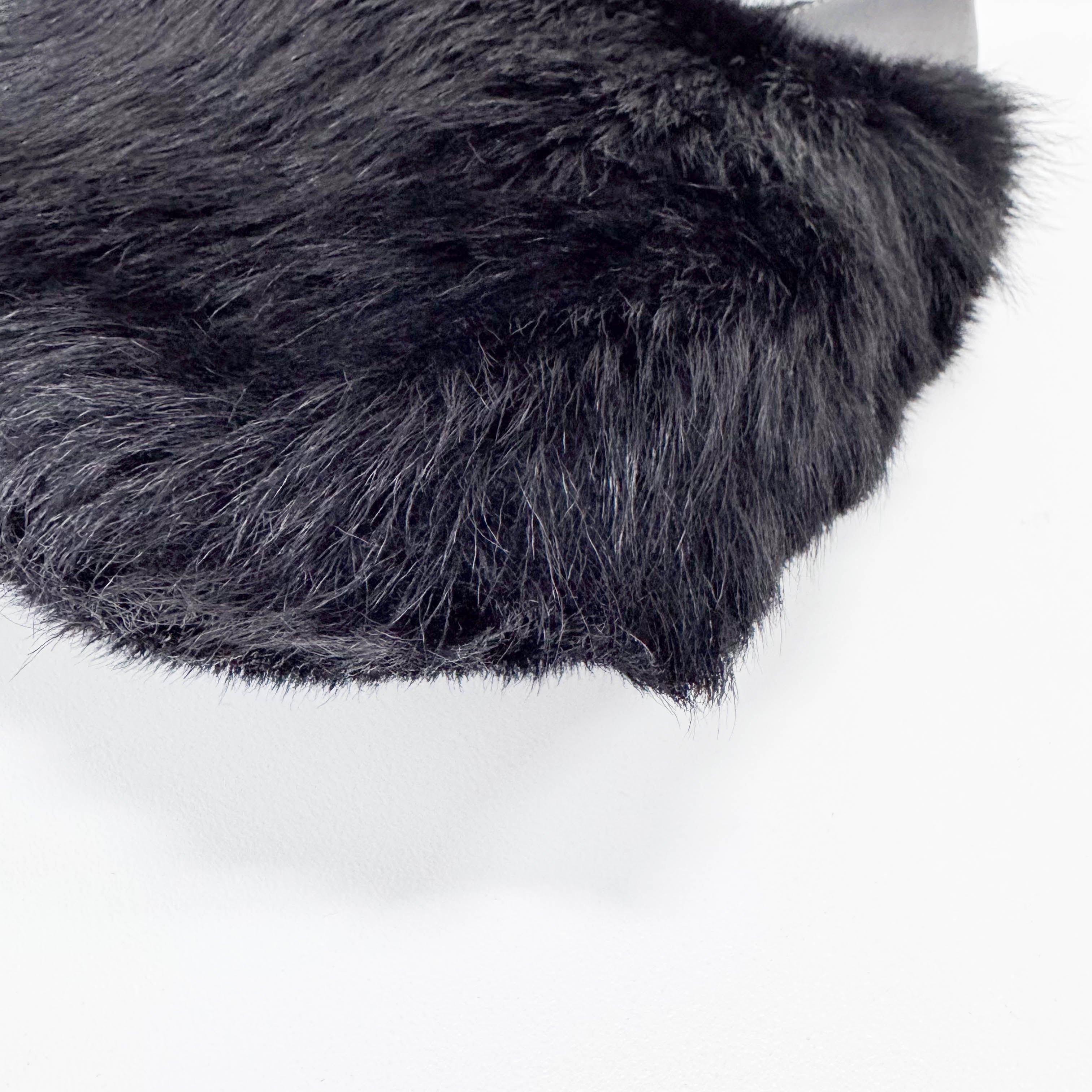 Black Fur with Leather Buckle Shoulder Bag