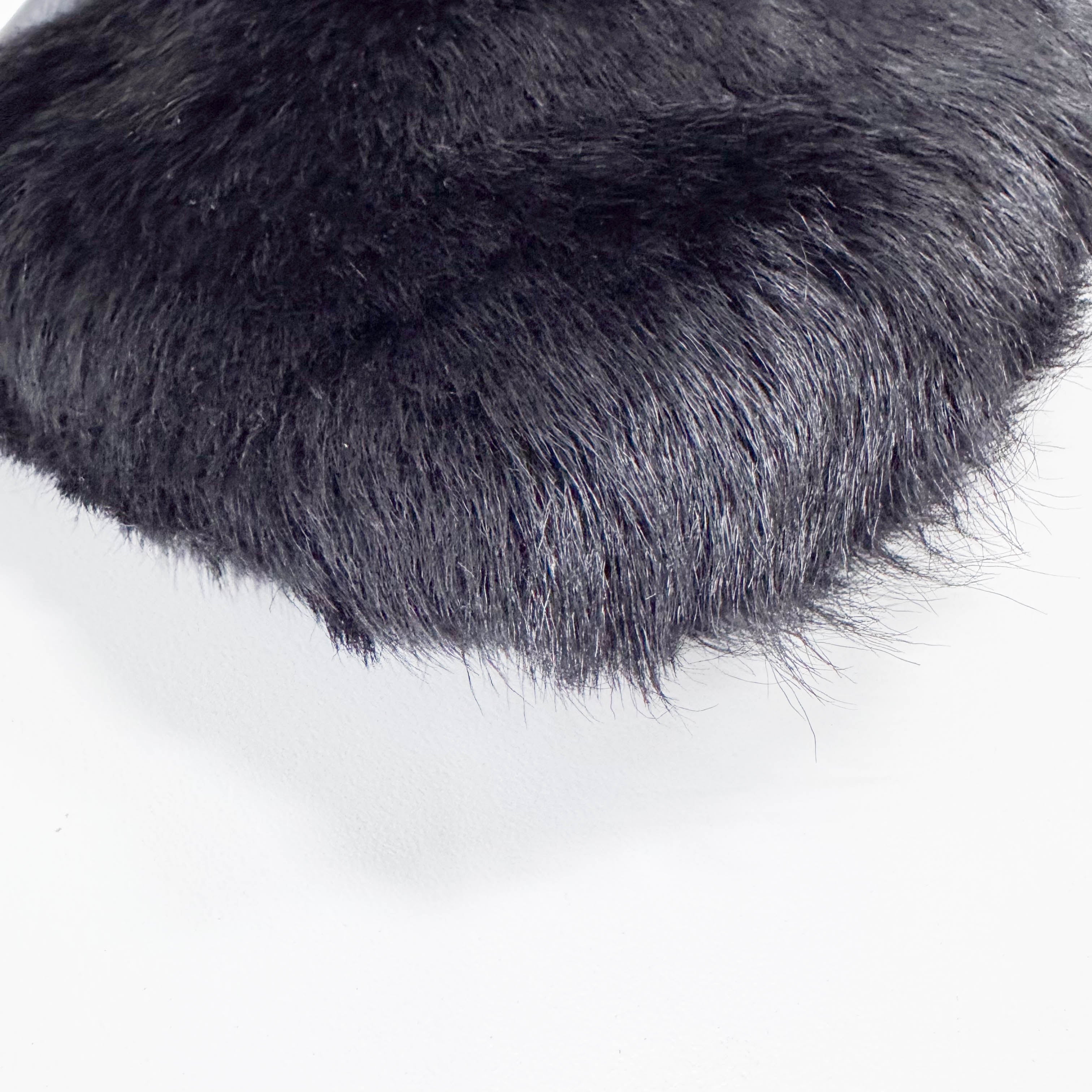 Black Fur with Leather Buckle Shoulder Bag