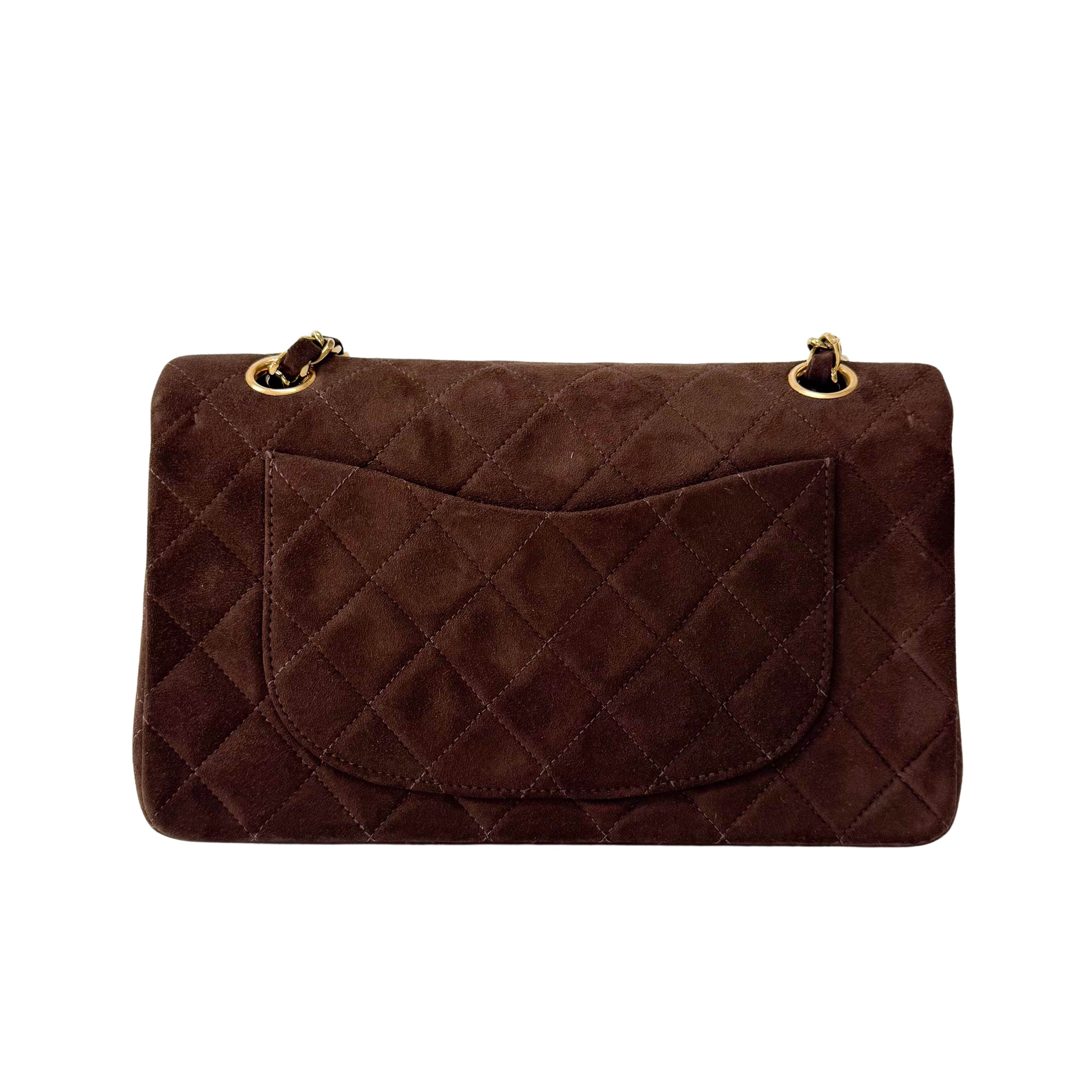 Timeless Classic Double Flap Brown Suede Chain Shoulder Bag