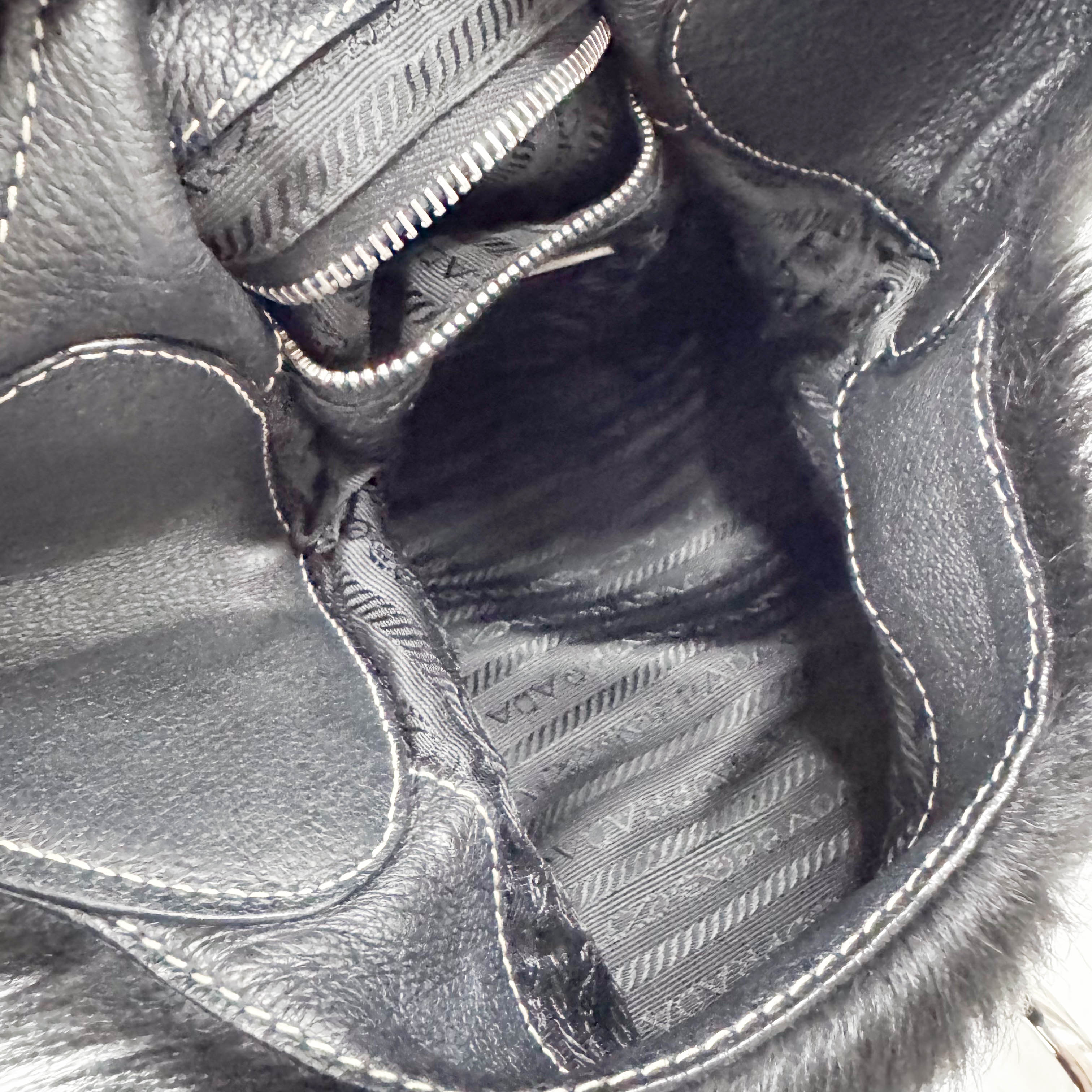 Black Fur with Leather Buckle Shoulder Bag