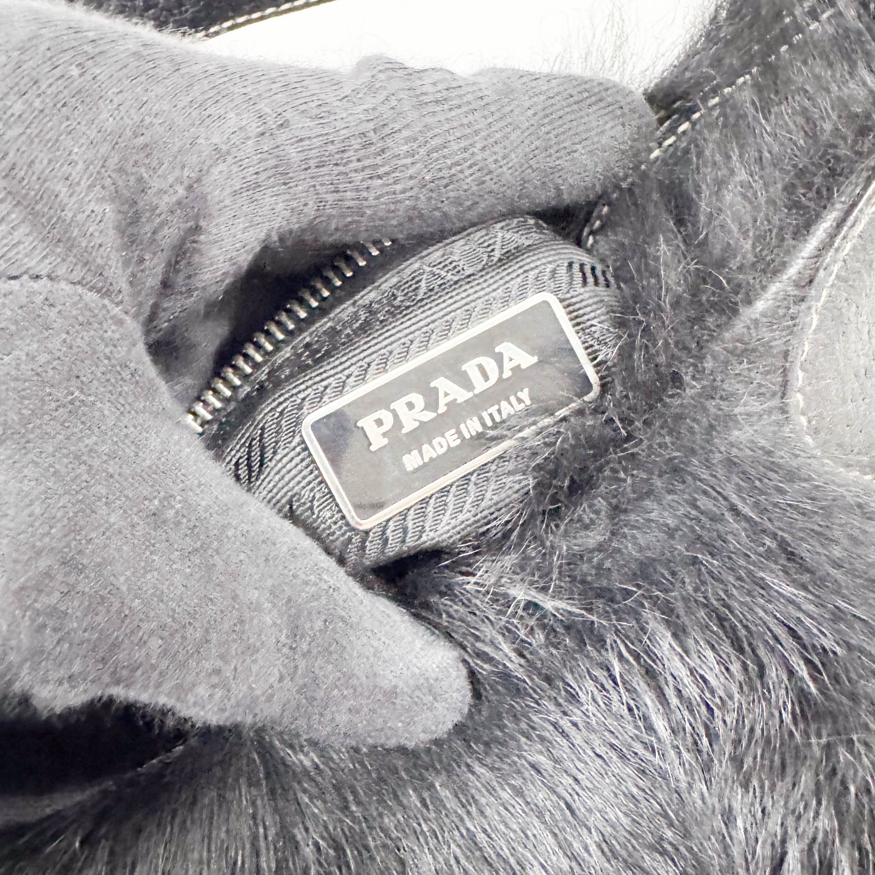 Black Fur with Leather Buckle Shoulder Bag