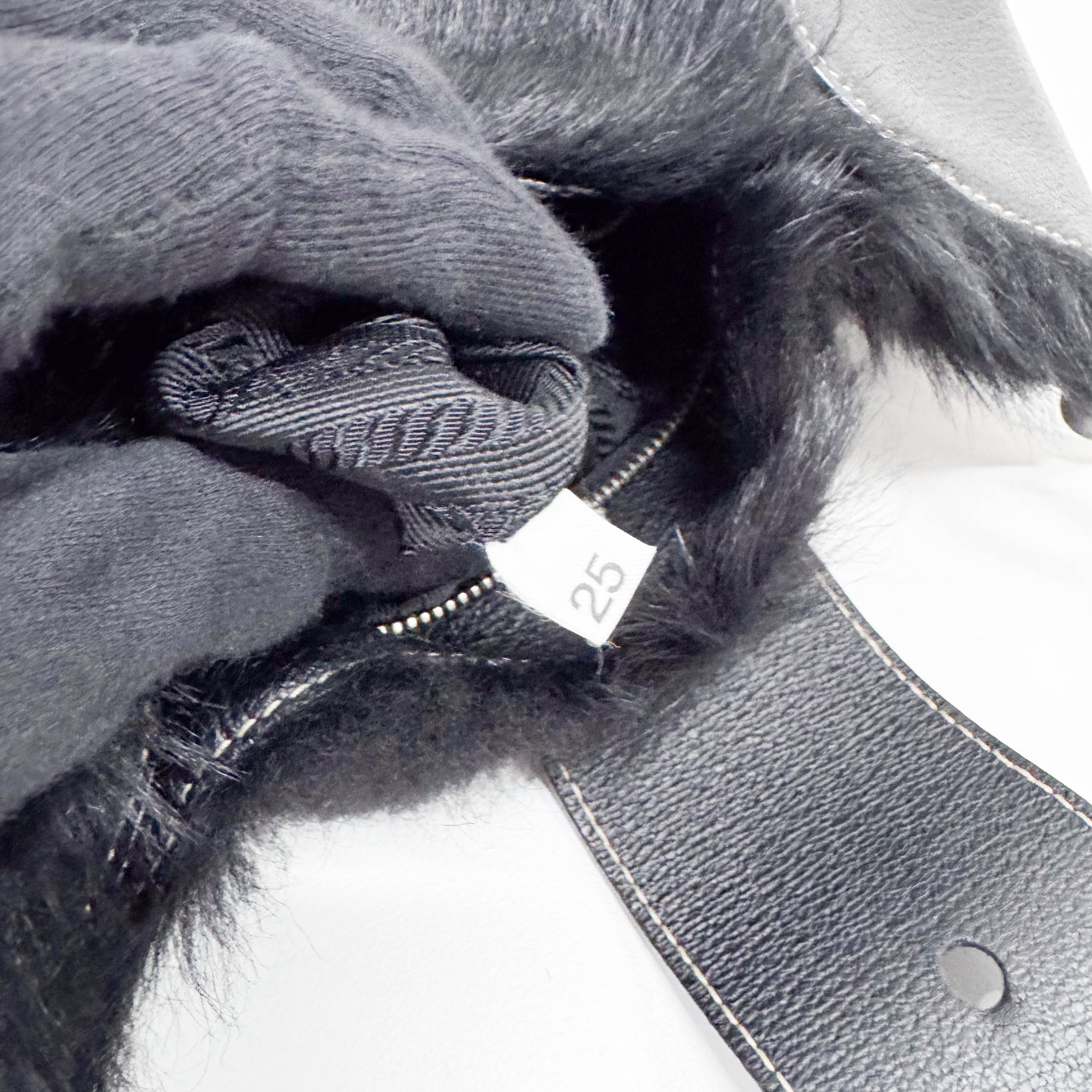 Black Fur with Leather Buckle Shoulder Bag