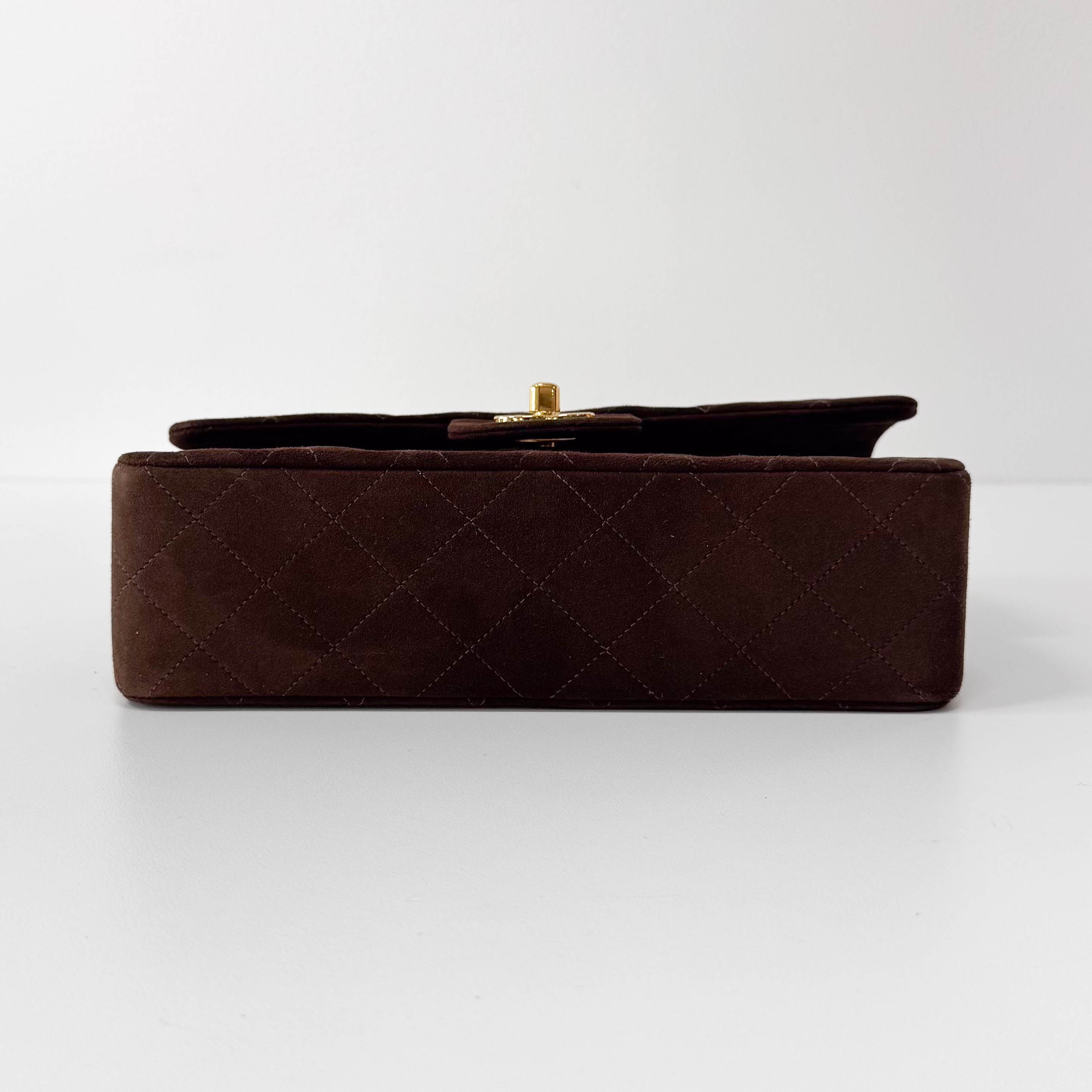 Timeless Classic Double Flap Brown Suede Chain Shoulder Bag