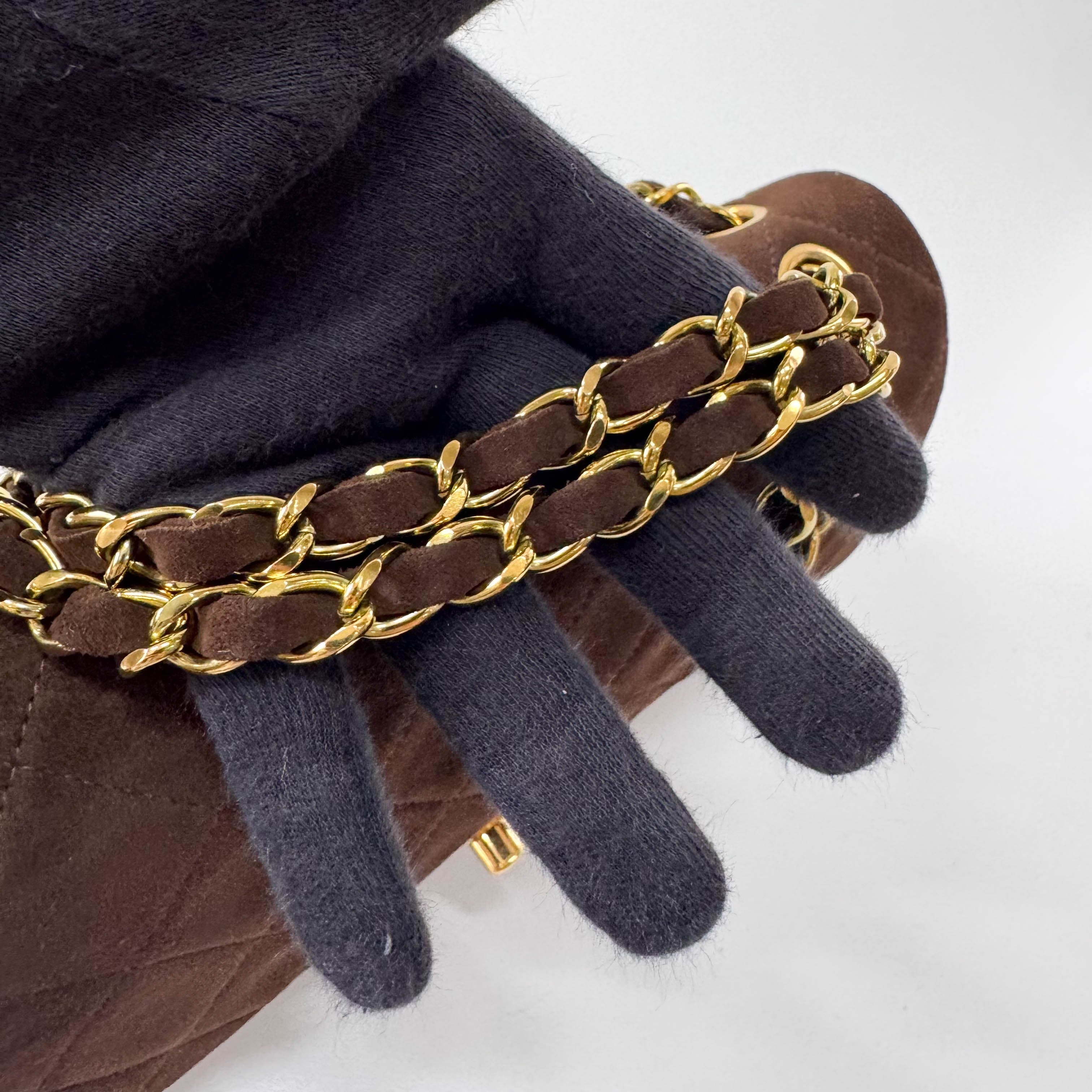 Timeless Classic Double Flap Brown Suede Chain Shoulder Bag