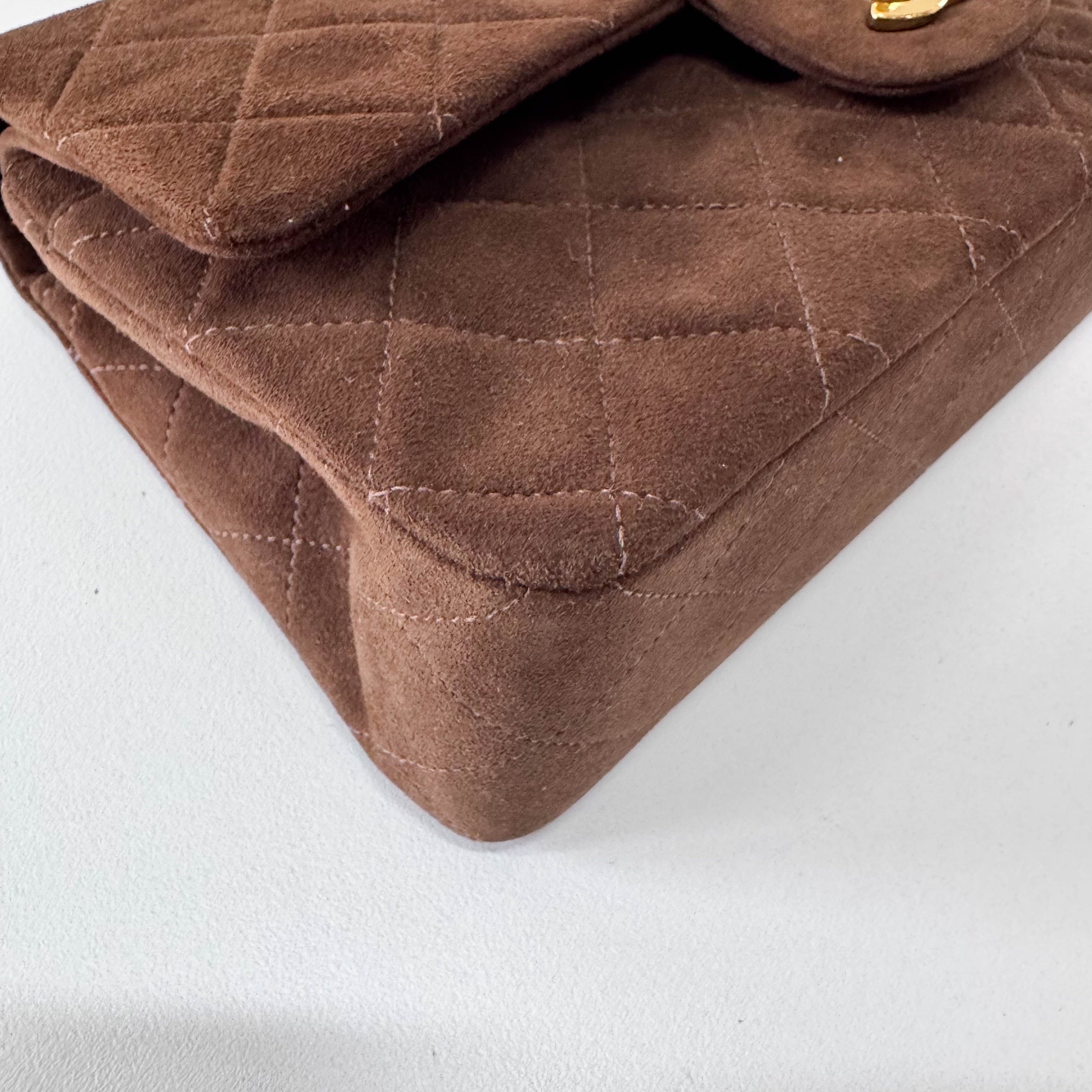 Timeless Classic Double Flap Brown Suede Chain Shoulder Bag
