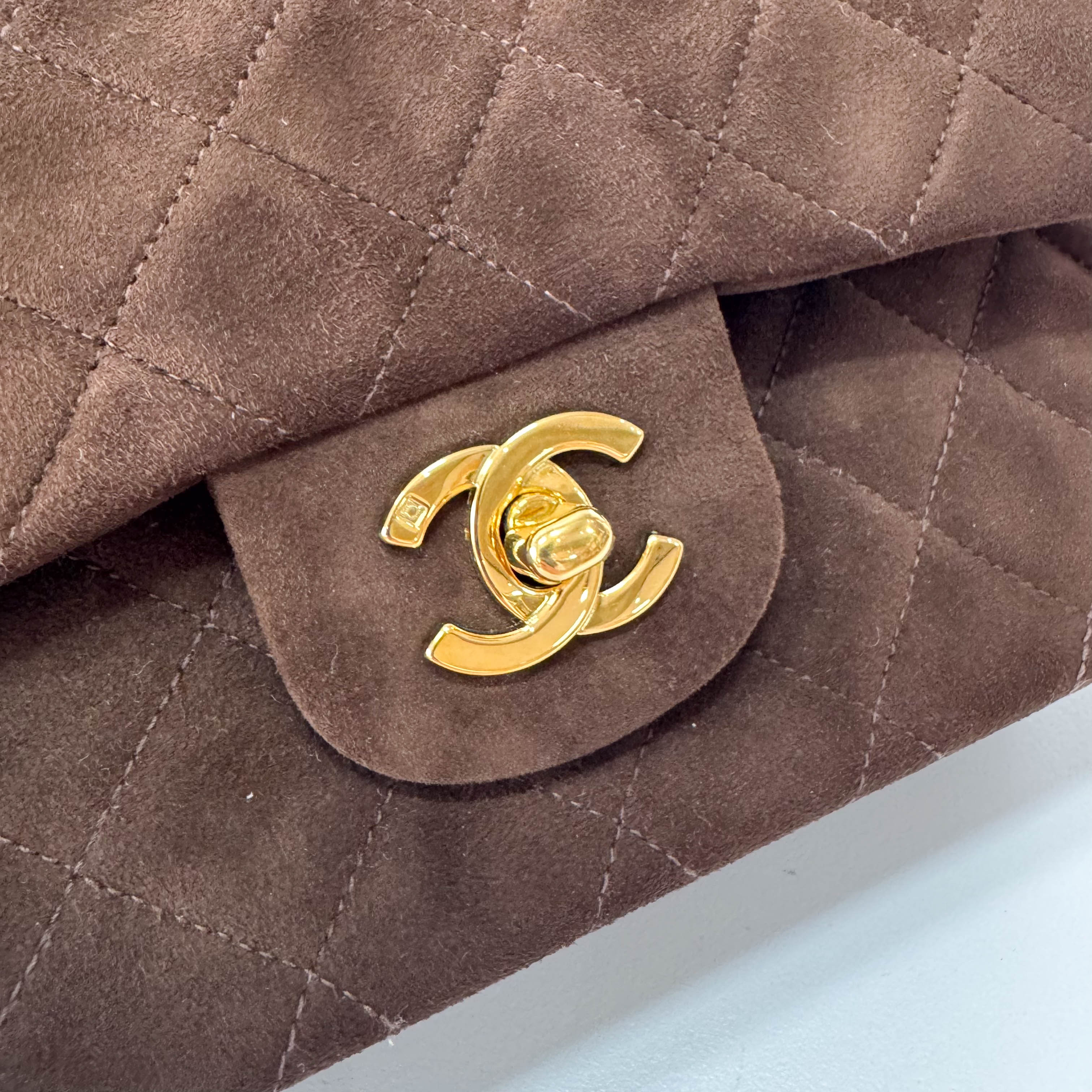 Timeless Classic Double Flap Brown Suede Chain Shoulder Bag