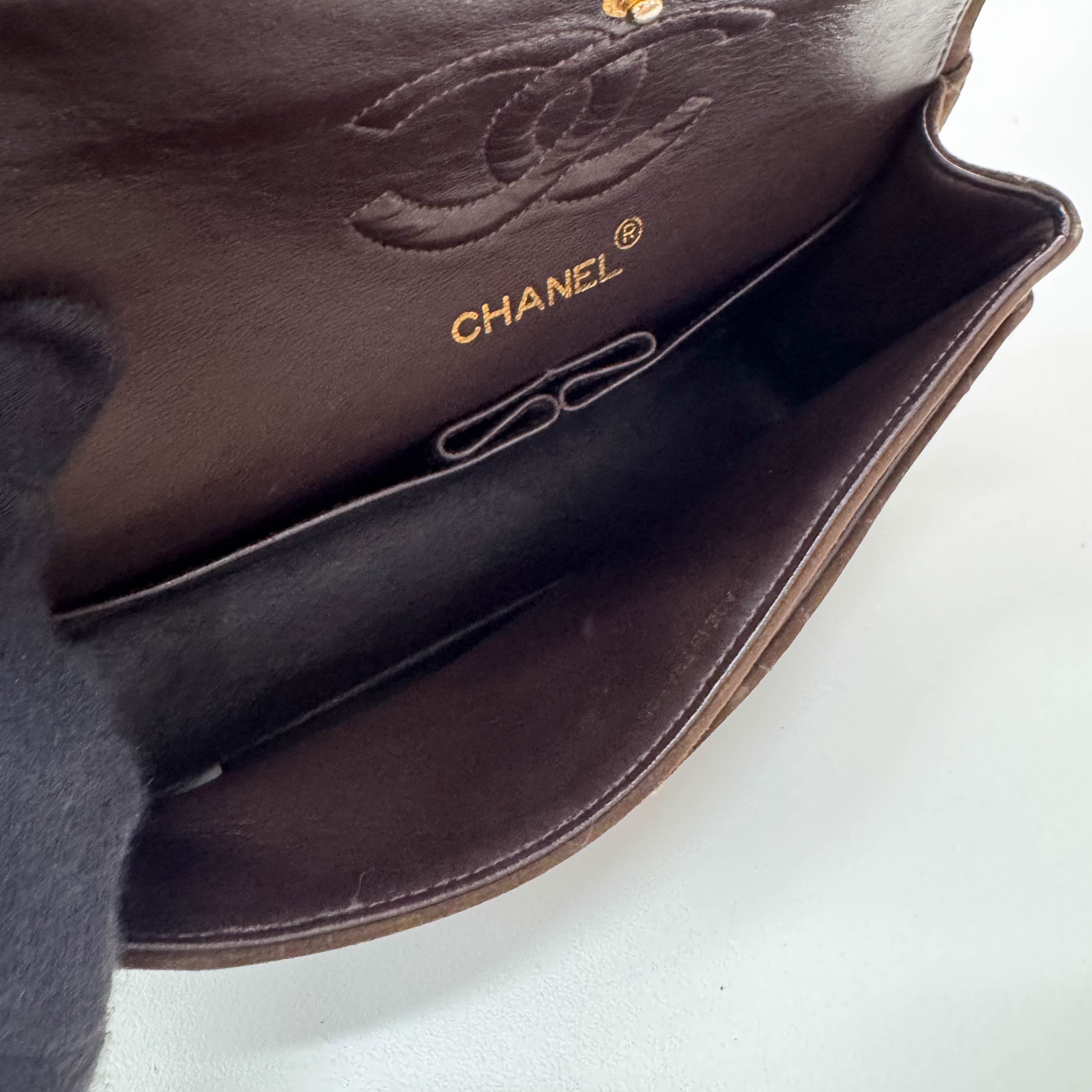 Timeless Classic Double Flap Brown Suede Chain Shoulder Bag