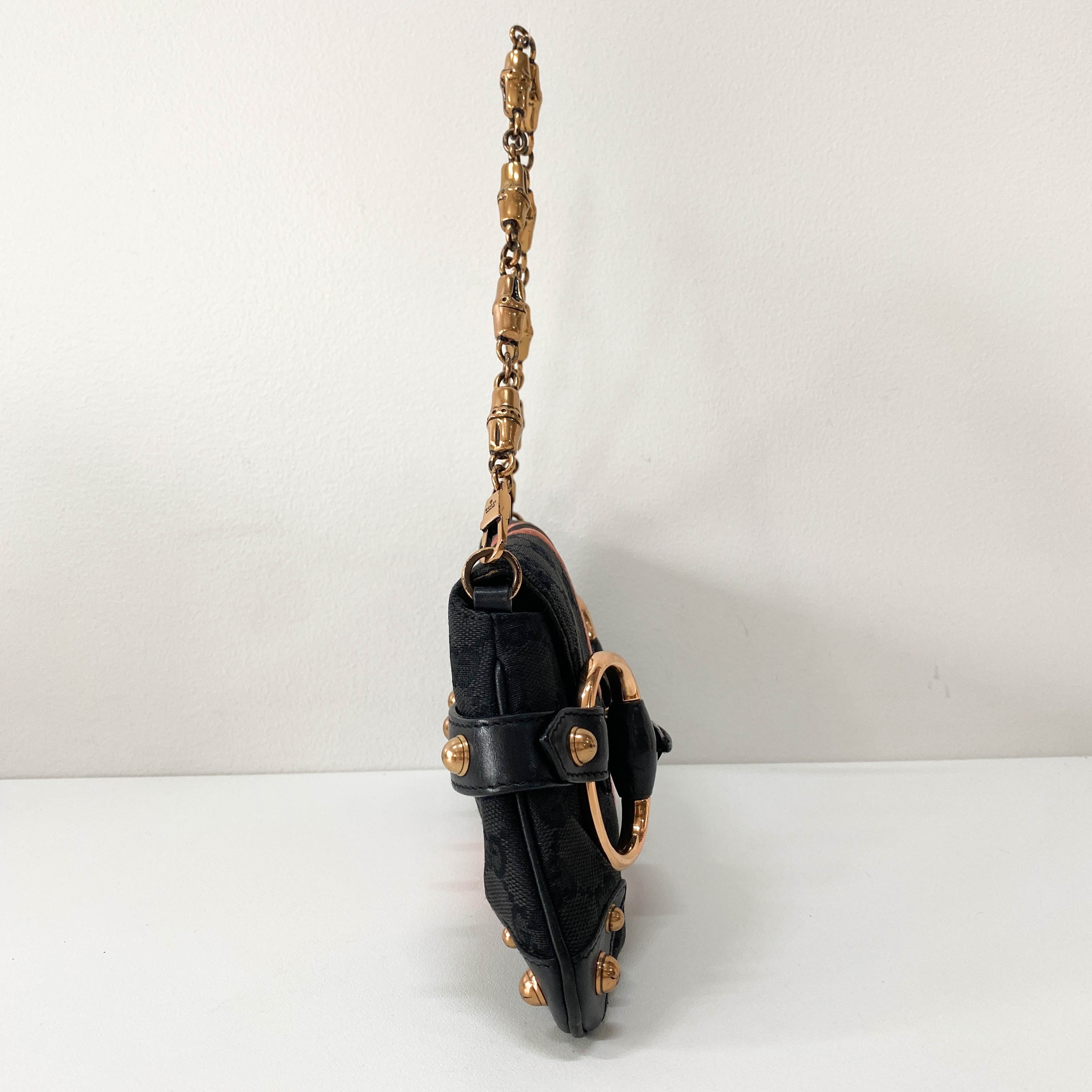 Horsebit Black GG Canvas Chain Shoulder Bag