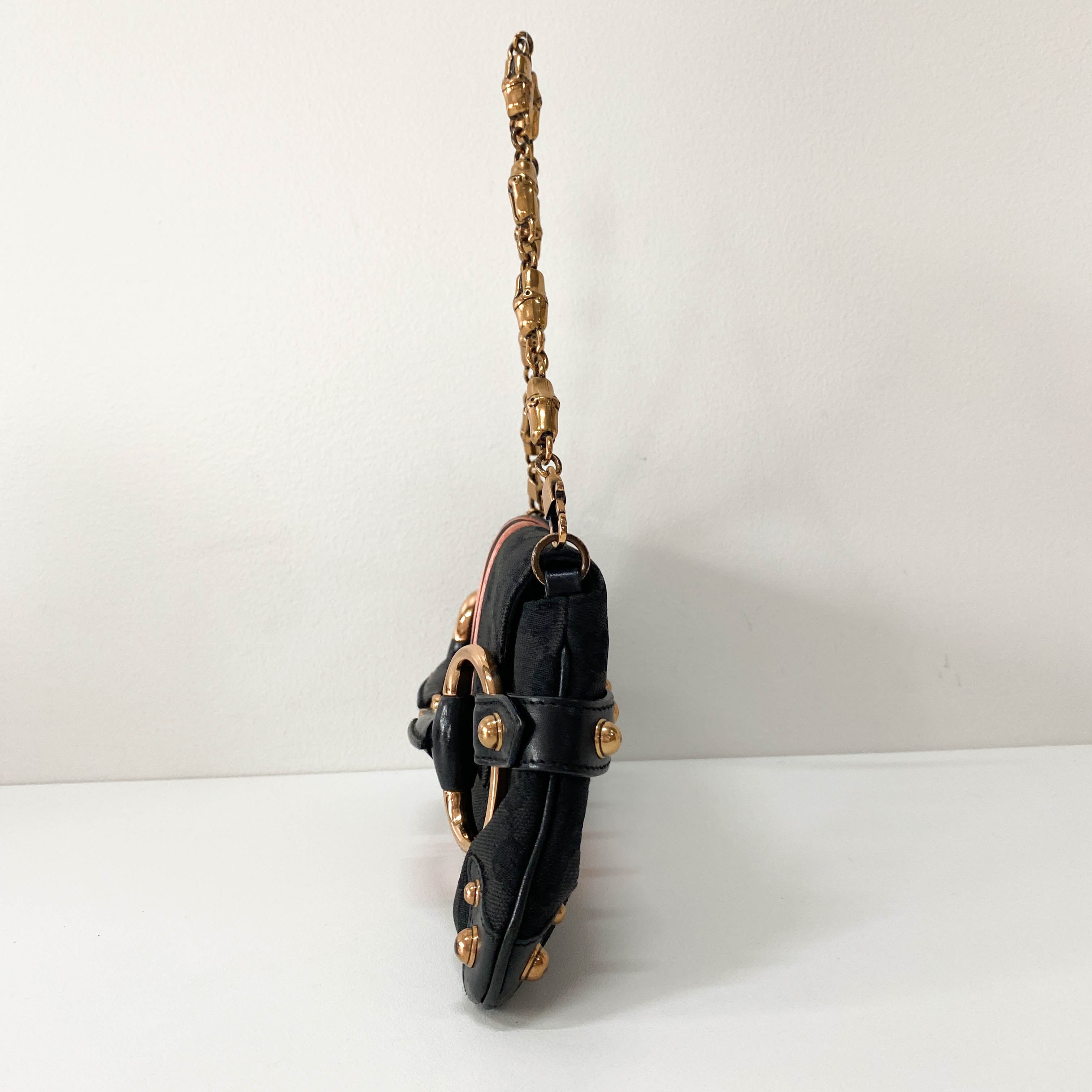 Horsebit Black GG Canvas Chain Shoulder Bag