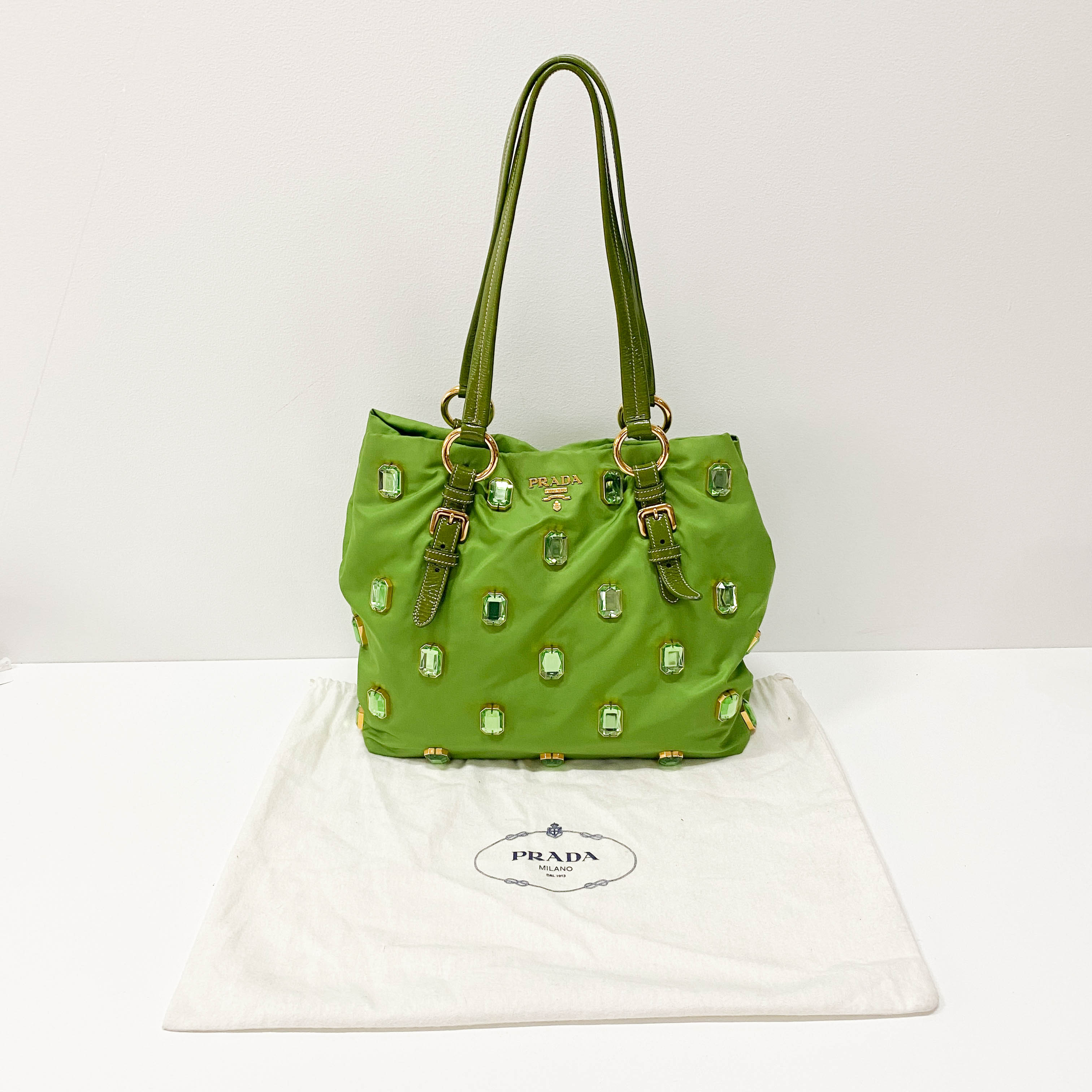 Green Nylon and Bijoux Tote Bag