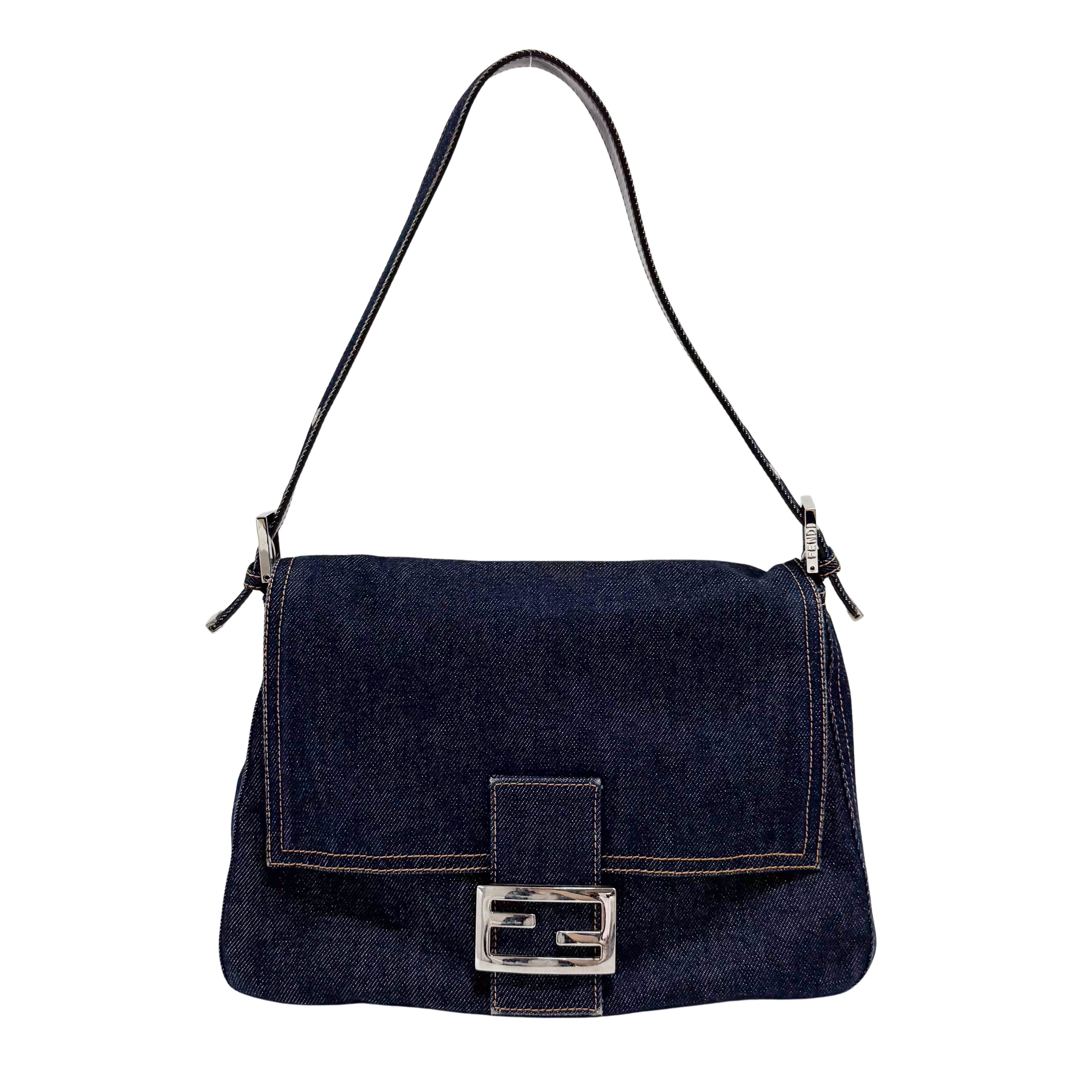 Mamma Baguette Blue Denim Shoulder Bag