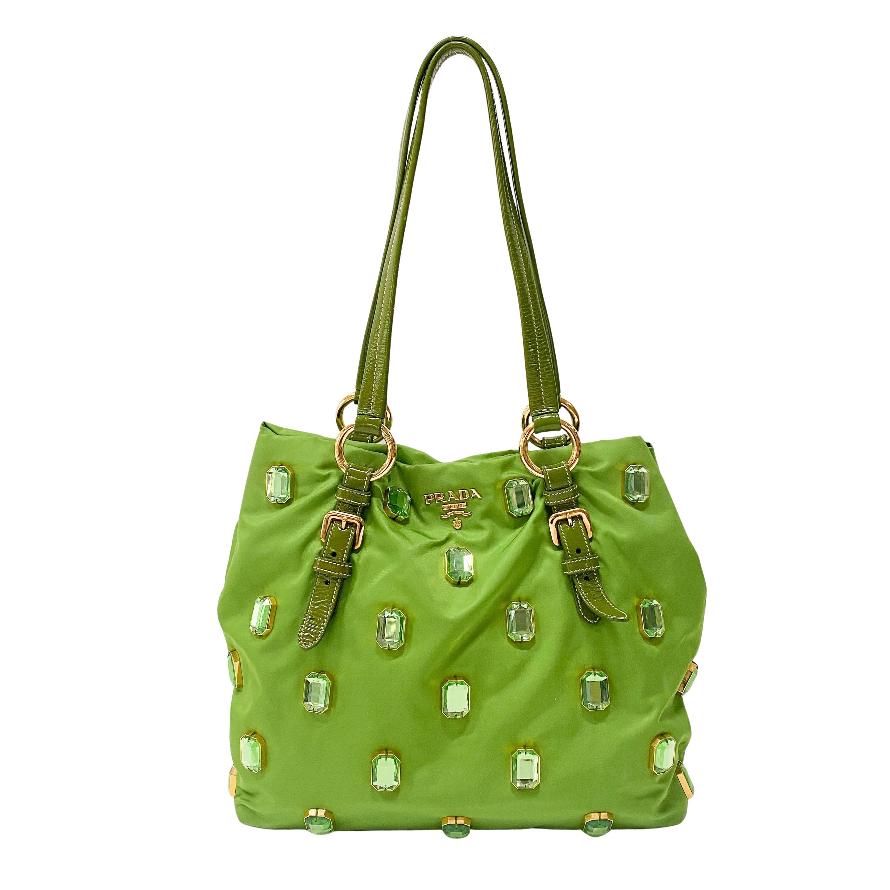 Green Nylon and Bijoux Tote Bag