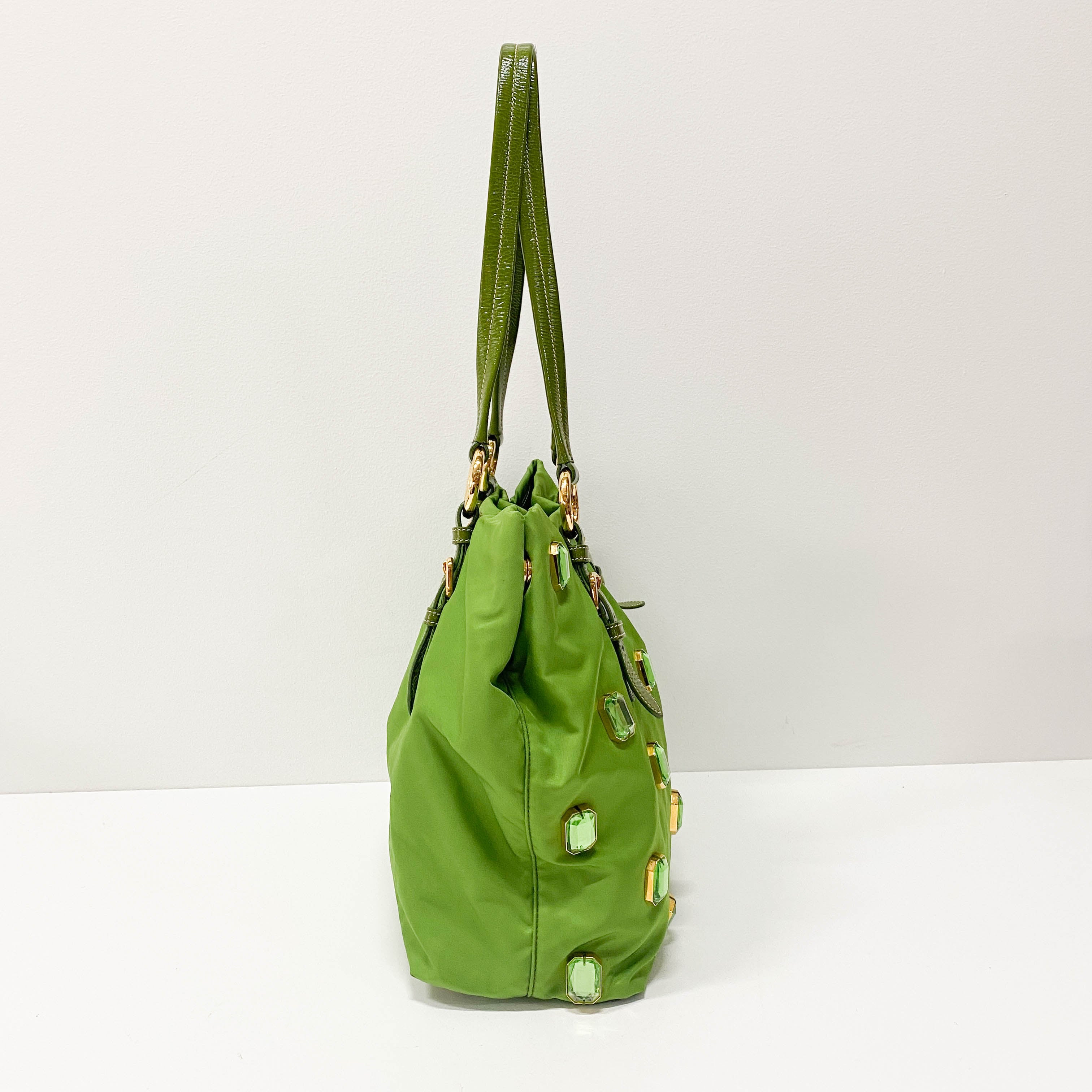 Green Nylon and Bijoux Tote Bag