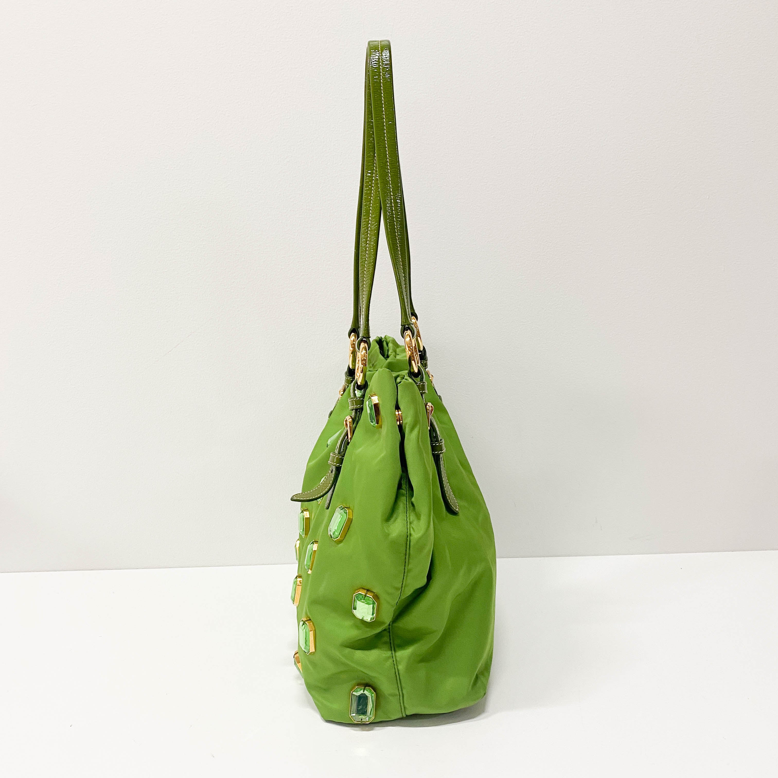 Green Nylon and Bijoux Tote Bag