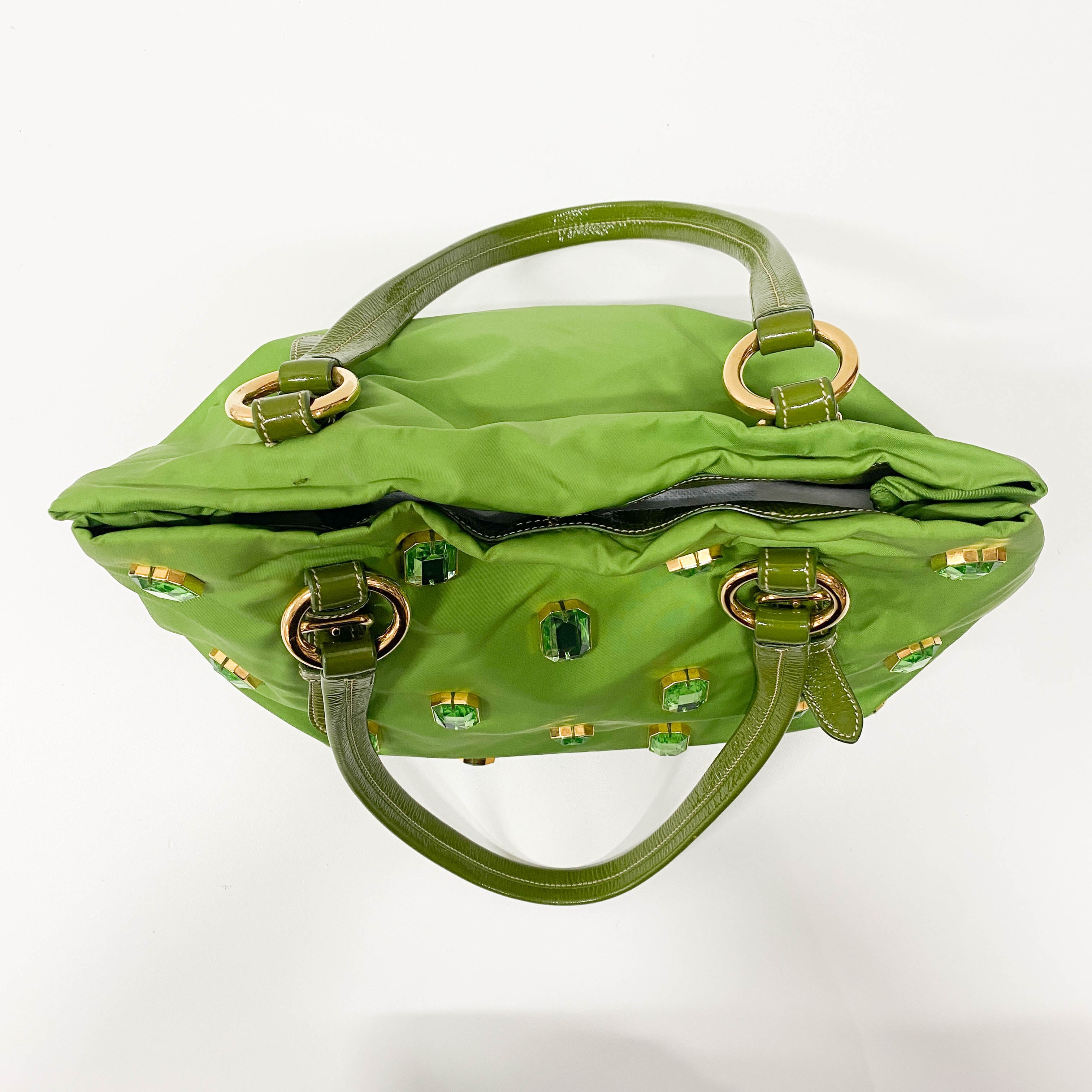Green Nylon and Bijoux Tote Bag