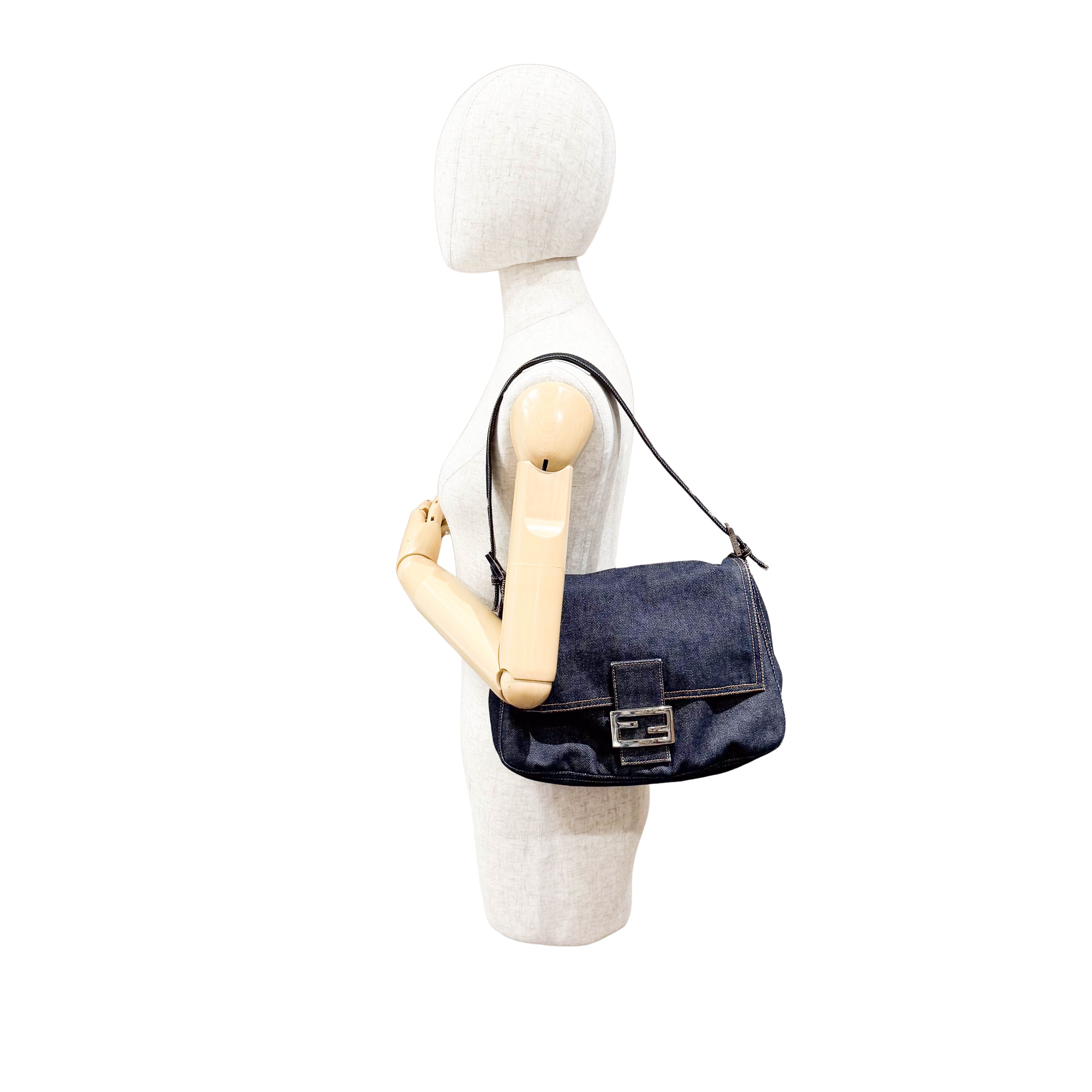 Mamma Baguette Blue Denim Shoulder Bag