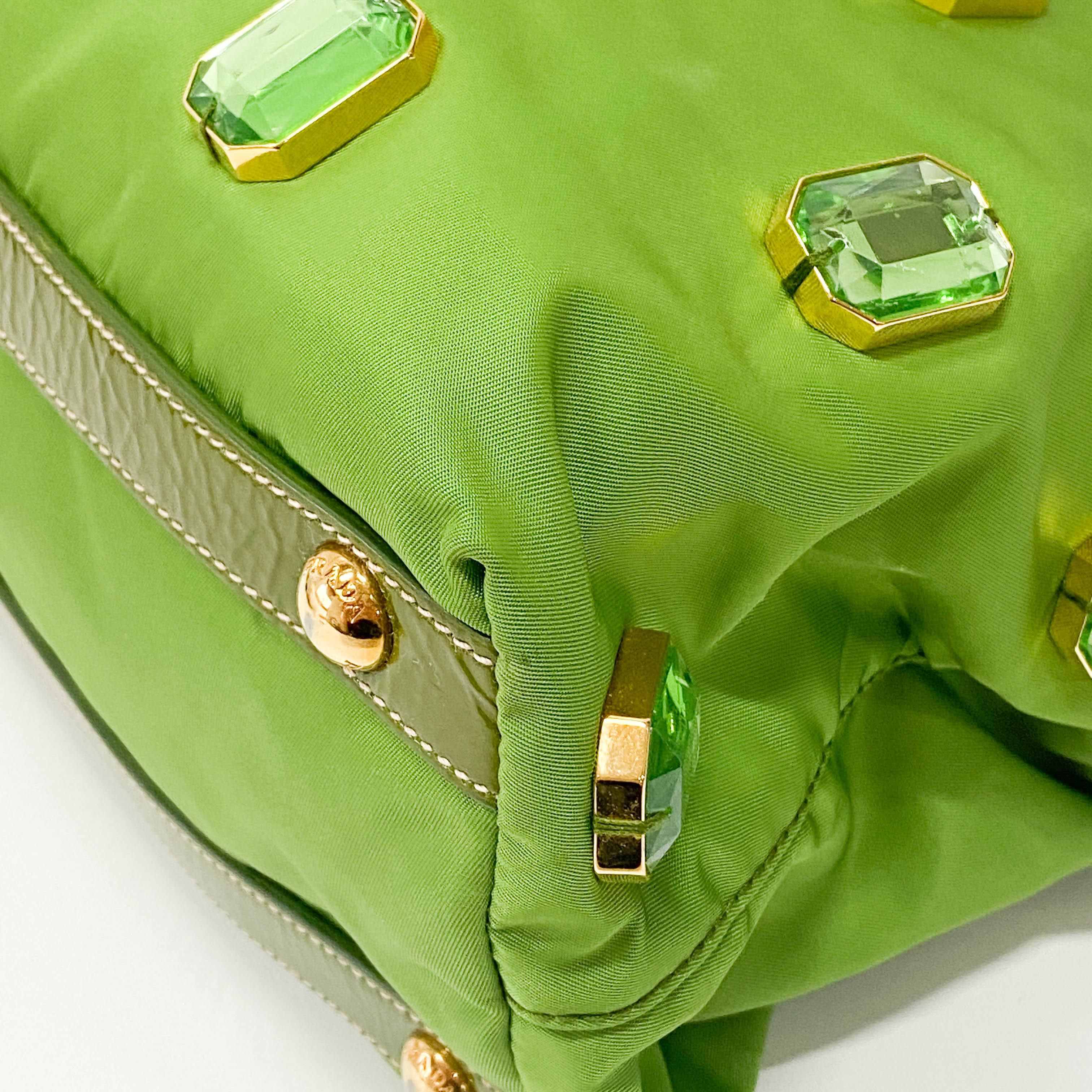 Green Nylon and Bijoux Tote Bag