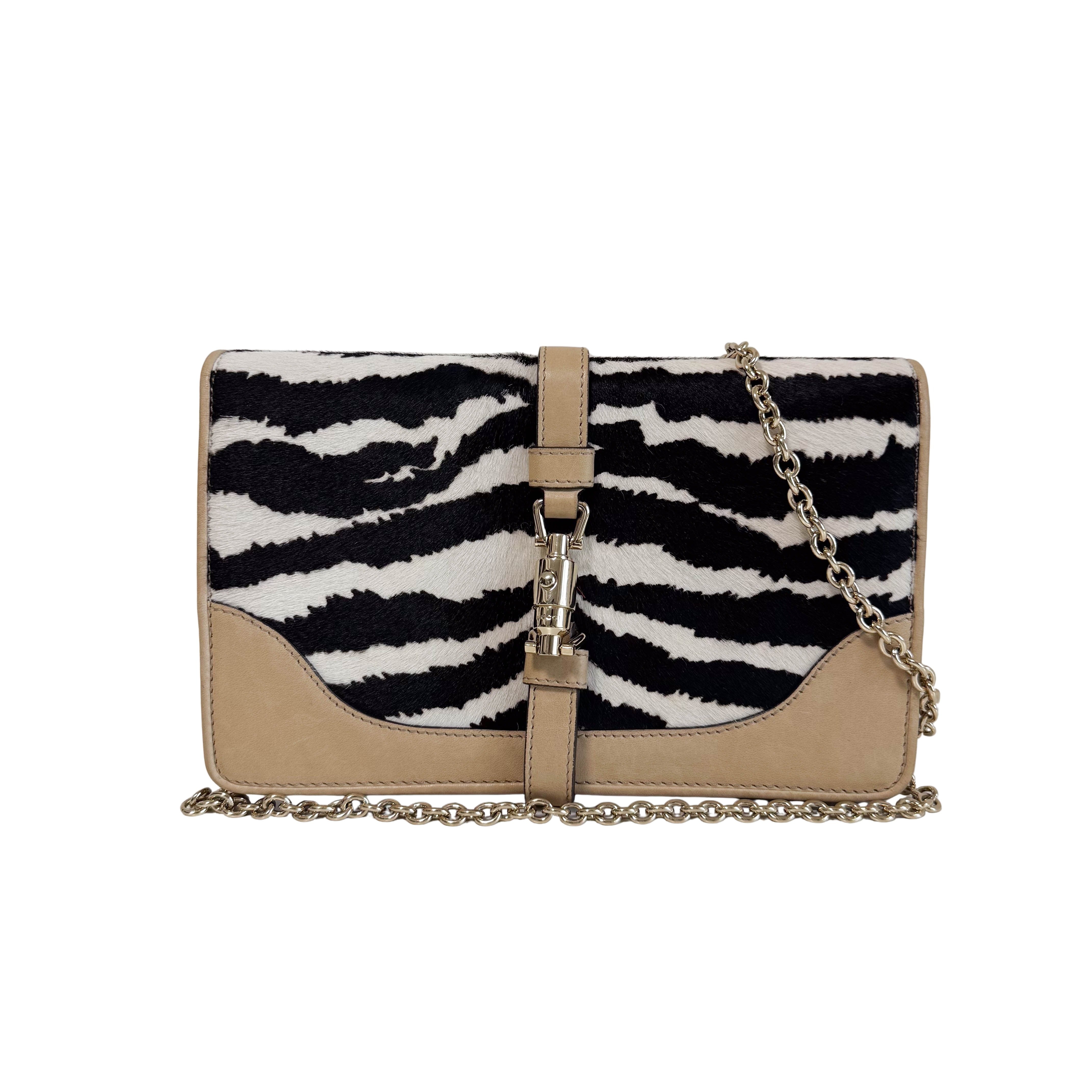 New Jackie Zebra Pony Hair Chain Shoulder Bag