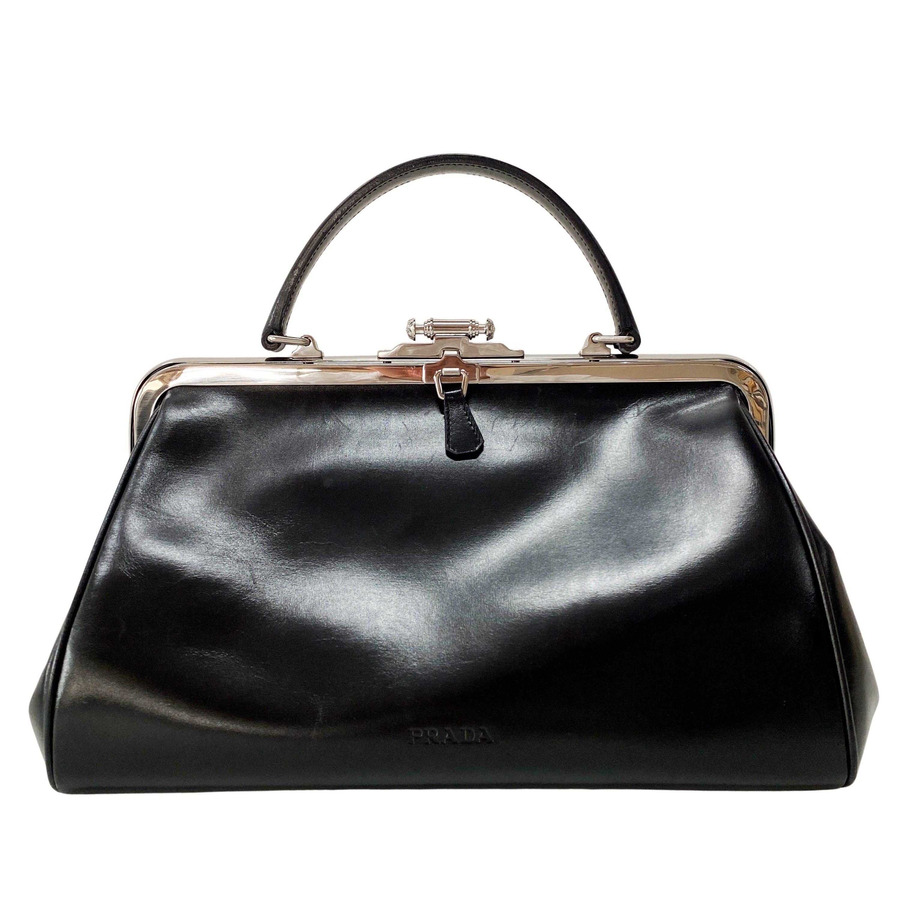 Black Leather Top Handle Bag
