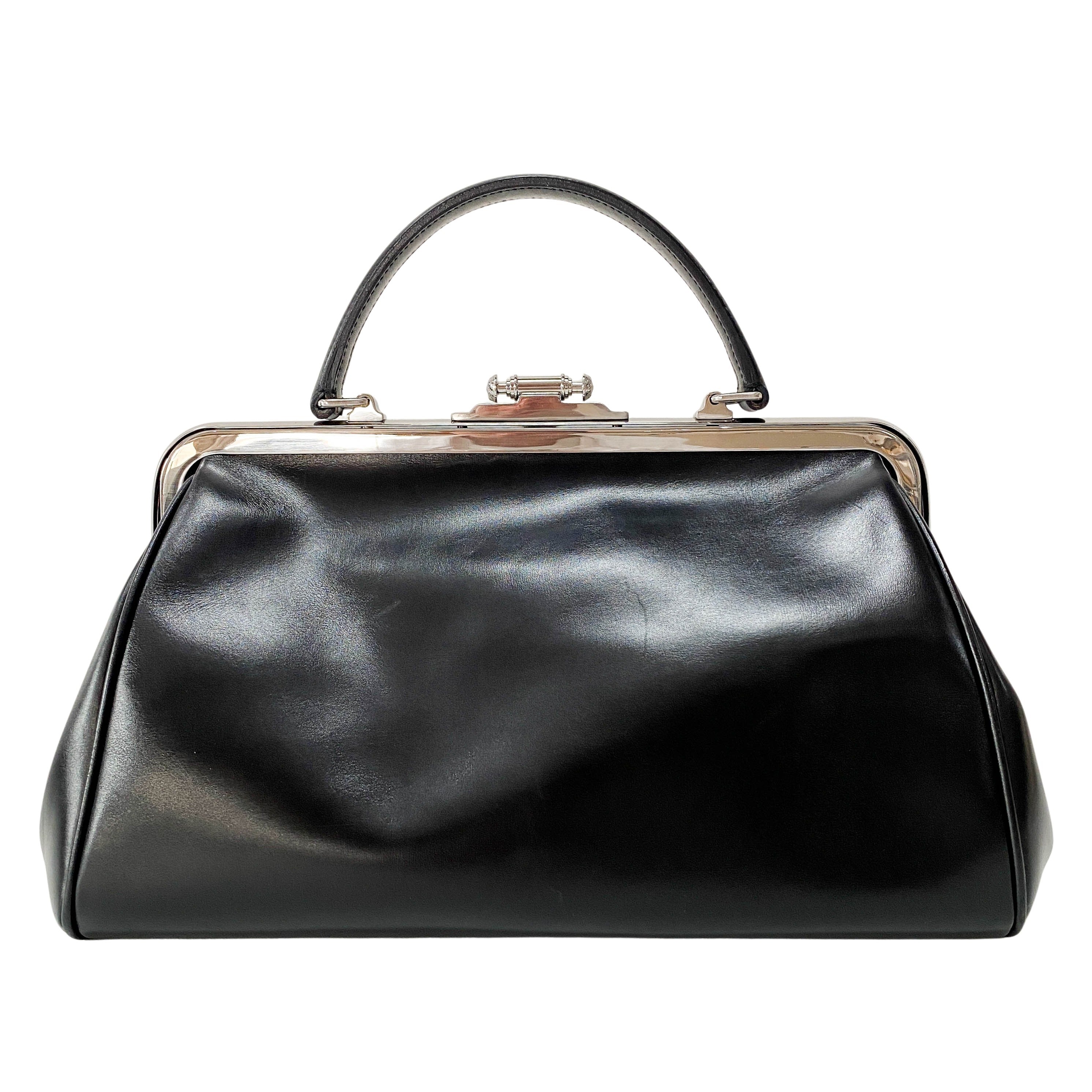 Black Leather Top Handle Bag