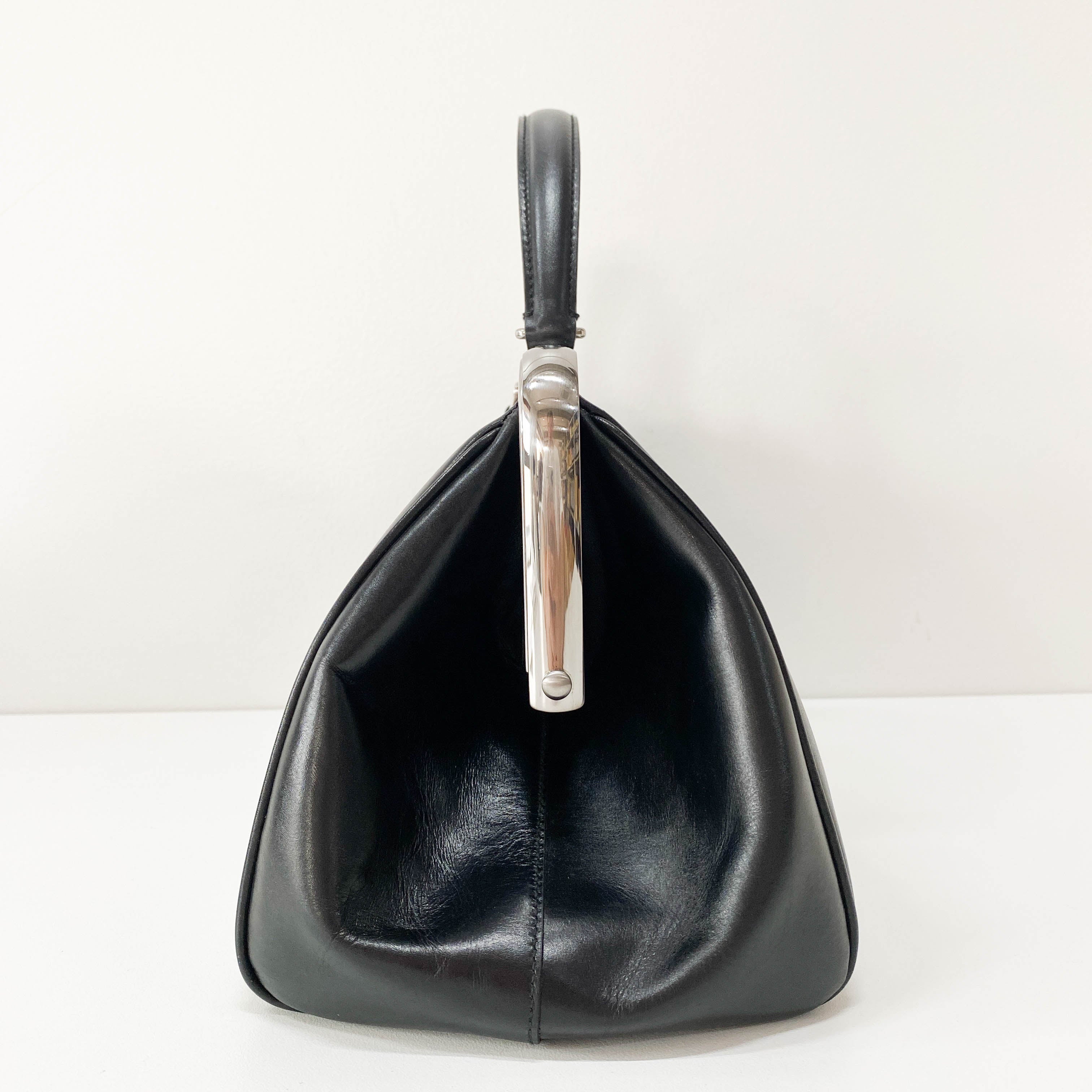 Black Leather Top Handle Bag