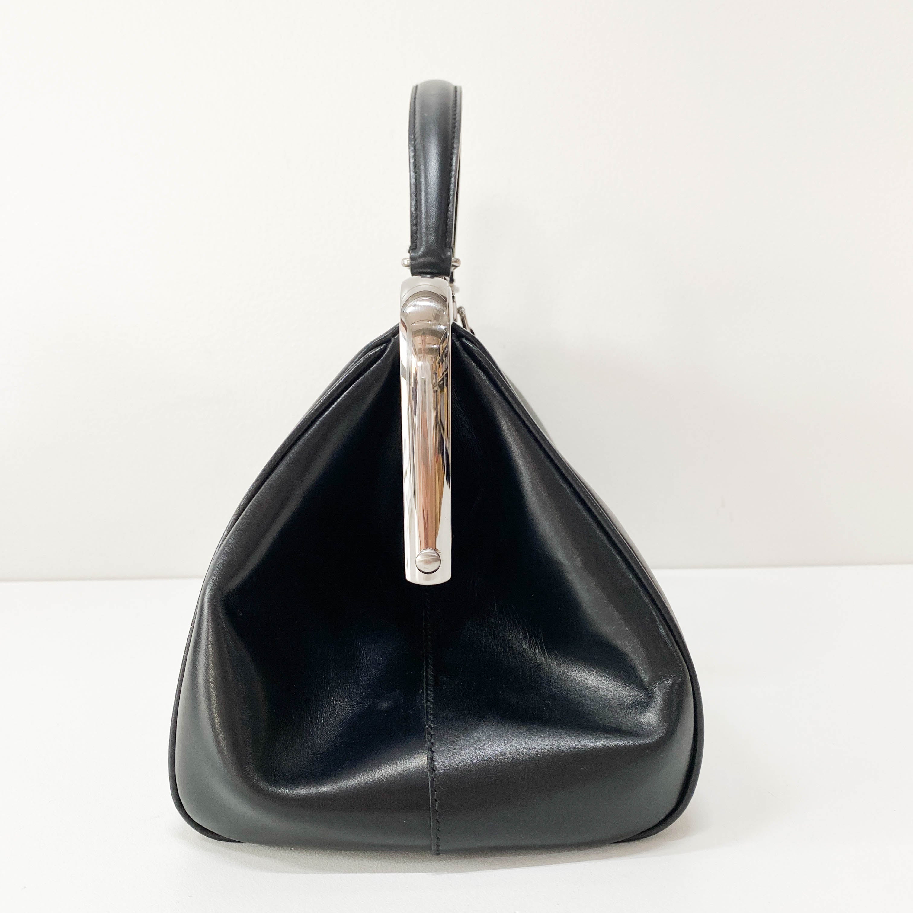 Black Leather Top Handle Bag