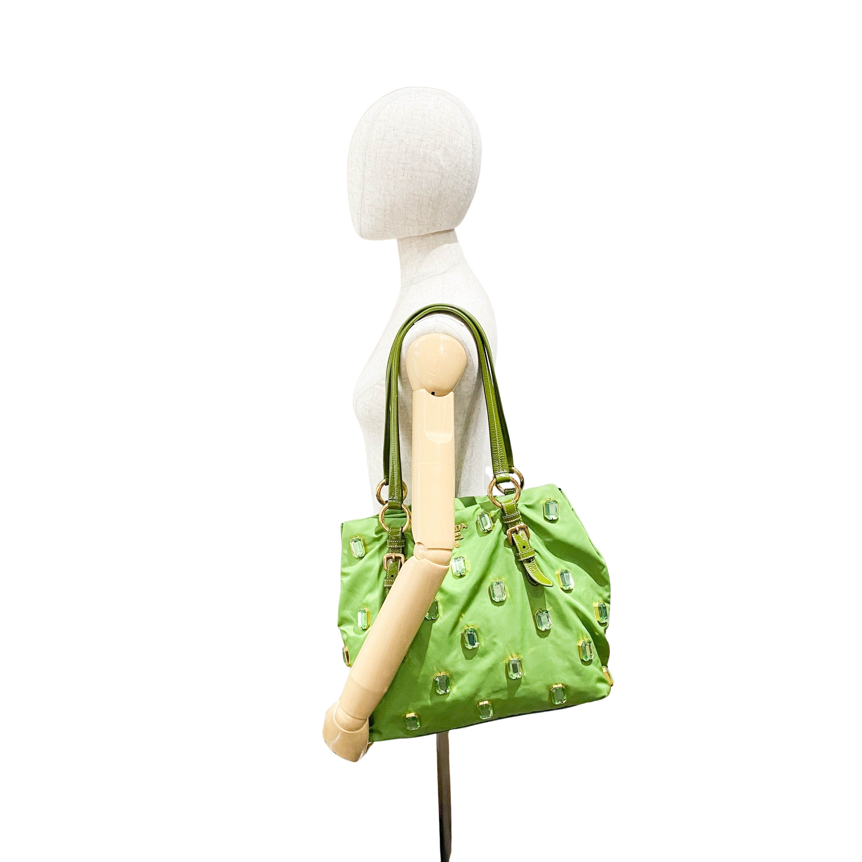 Green Nylon and Bijoux Tote Bag
