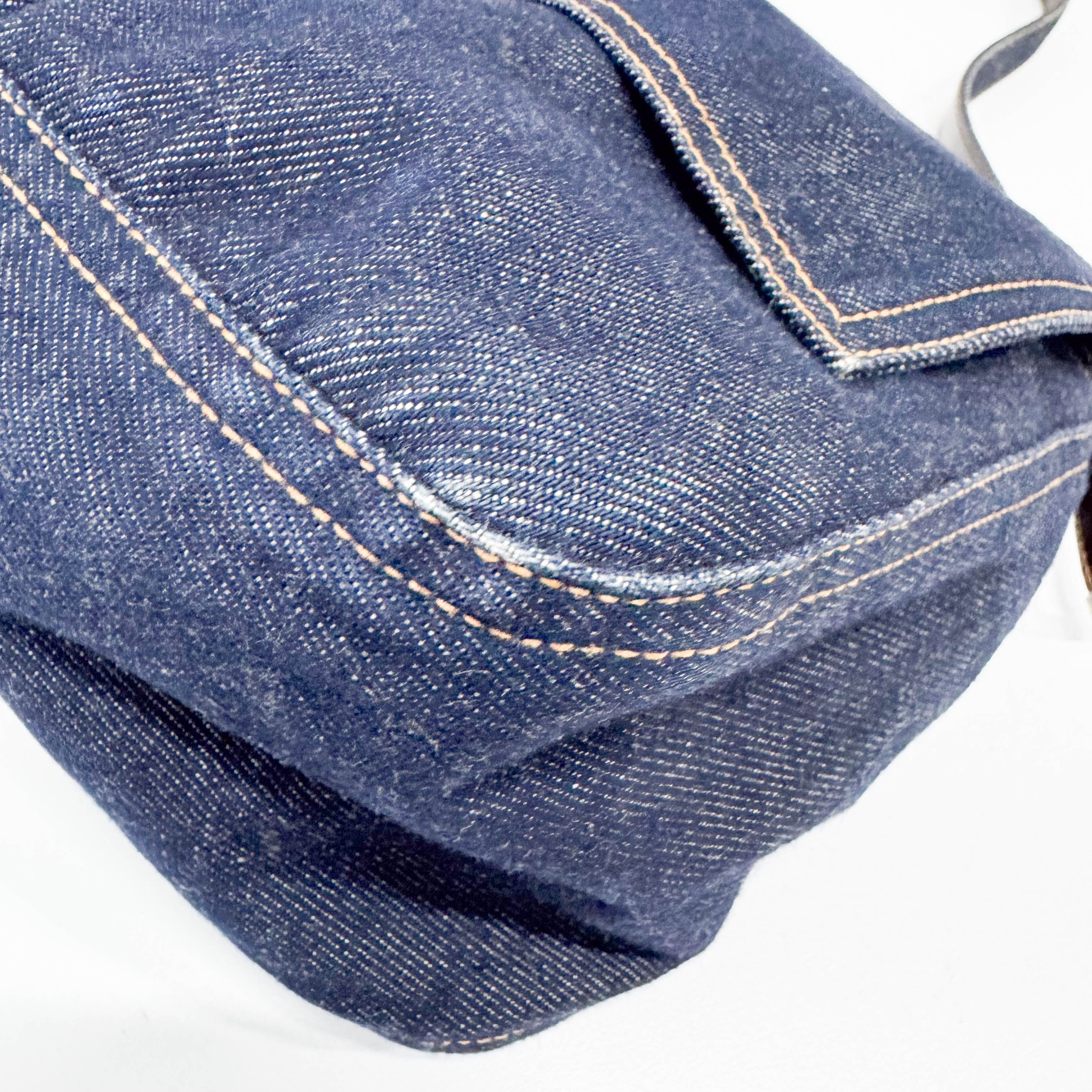 Mamma Baguette Blue Denim Shoulder Bag