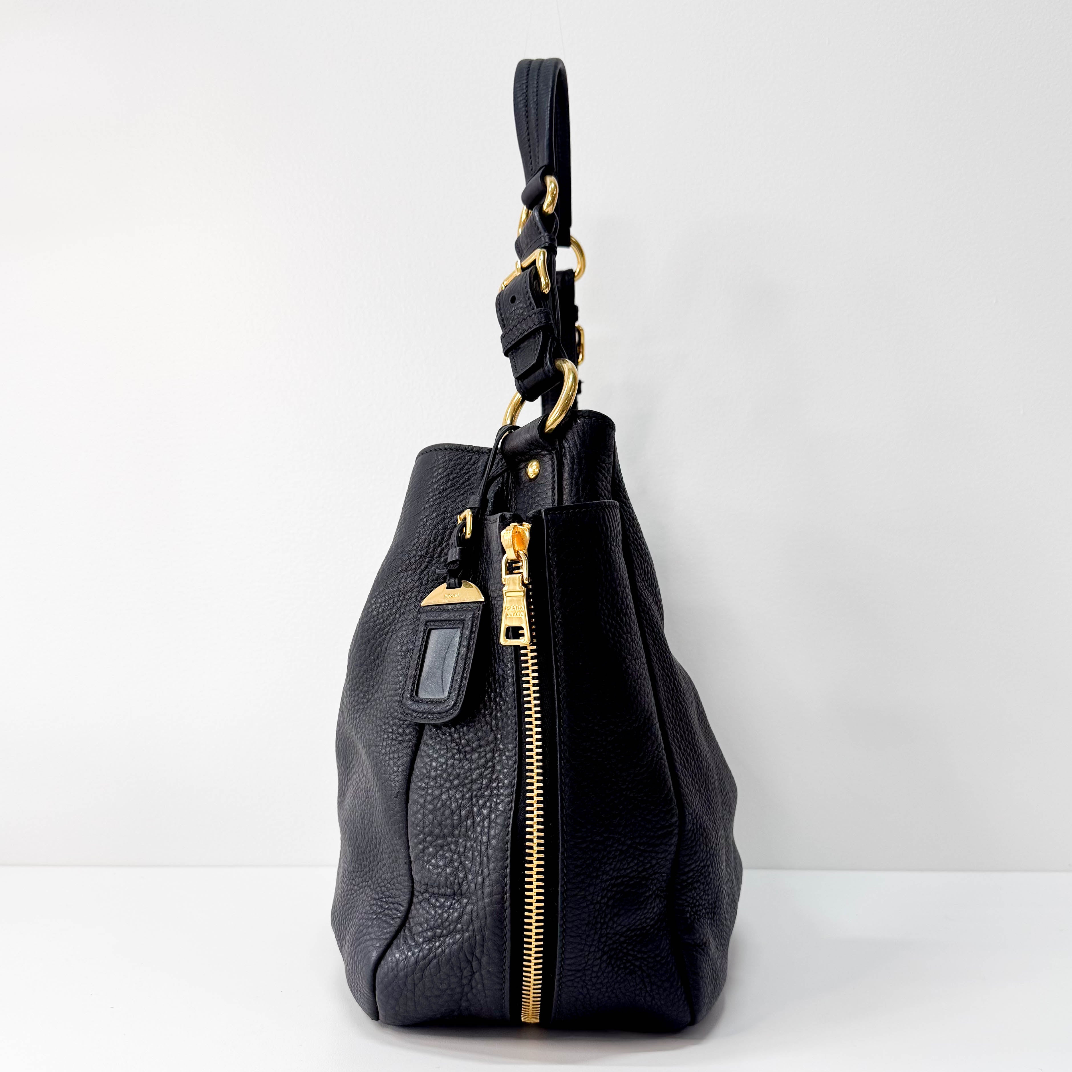 Black Leather Hobo Shoulder Bag