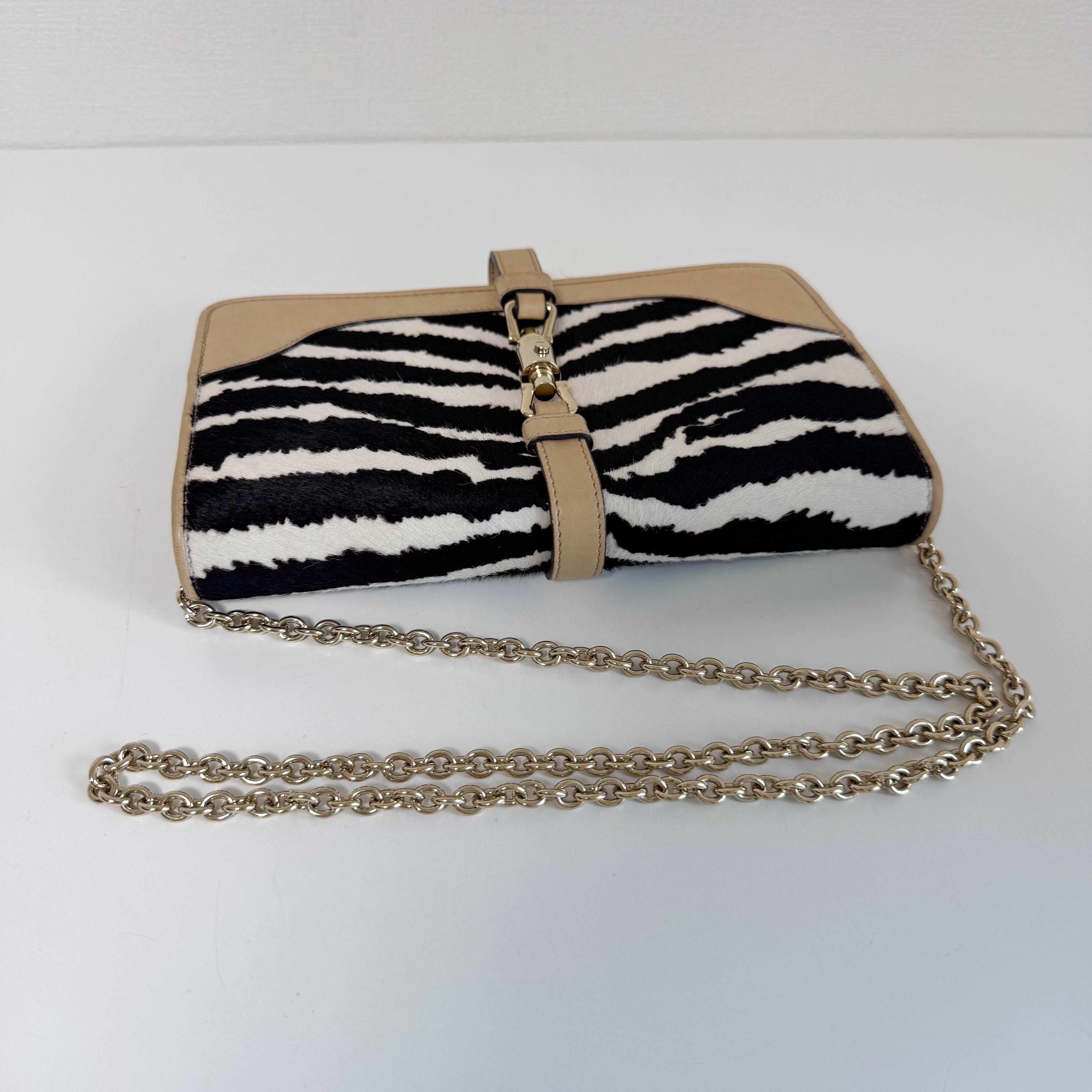 New Jackie Zebra Pony Hair Chain Shoulder Bag