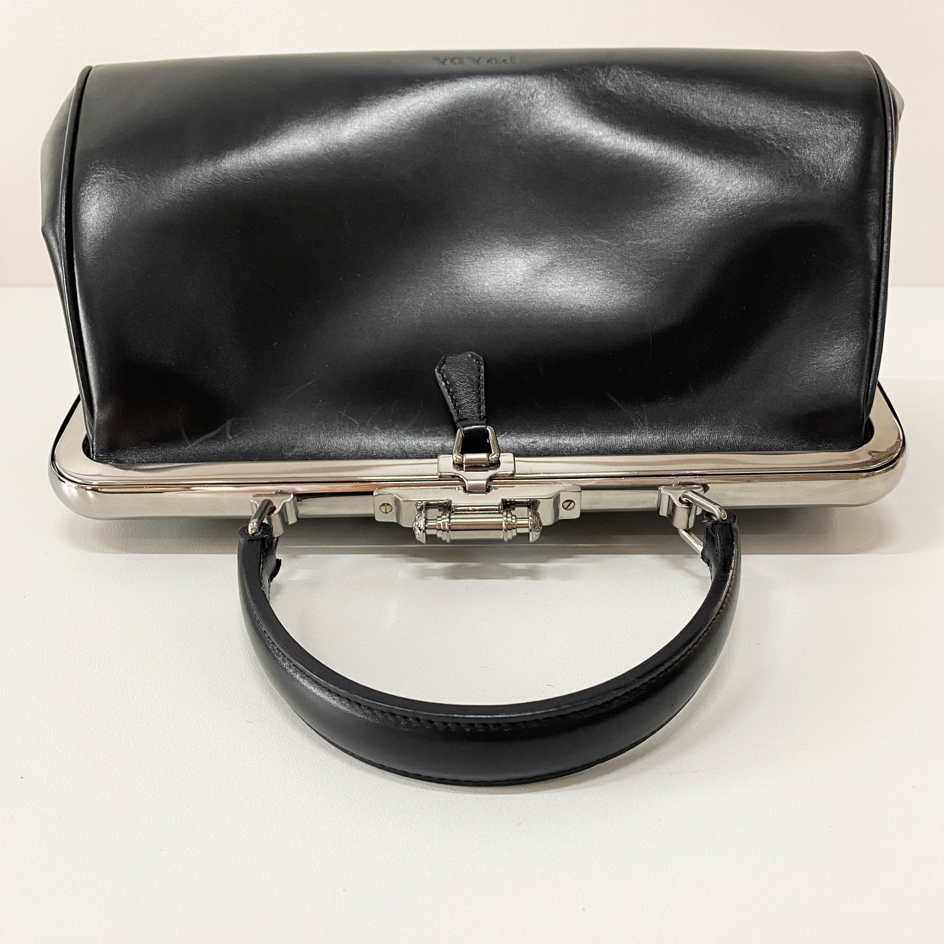Black Leather Top Handle Bag