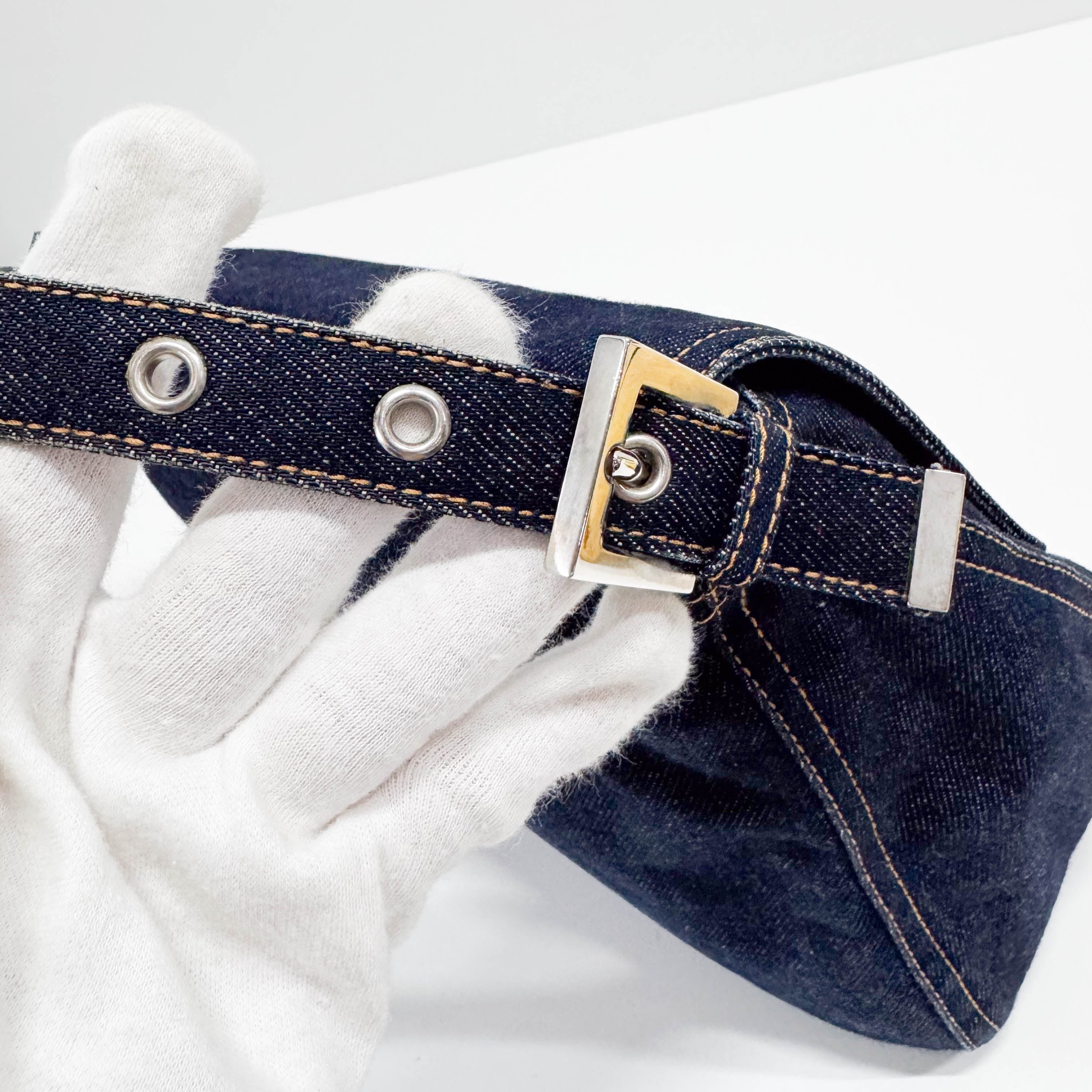 Mamma Baguette Blue Denim Shoulder Bag