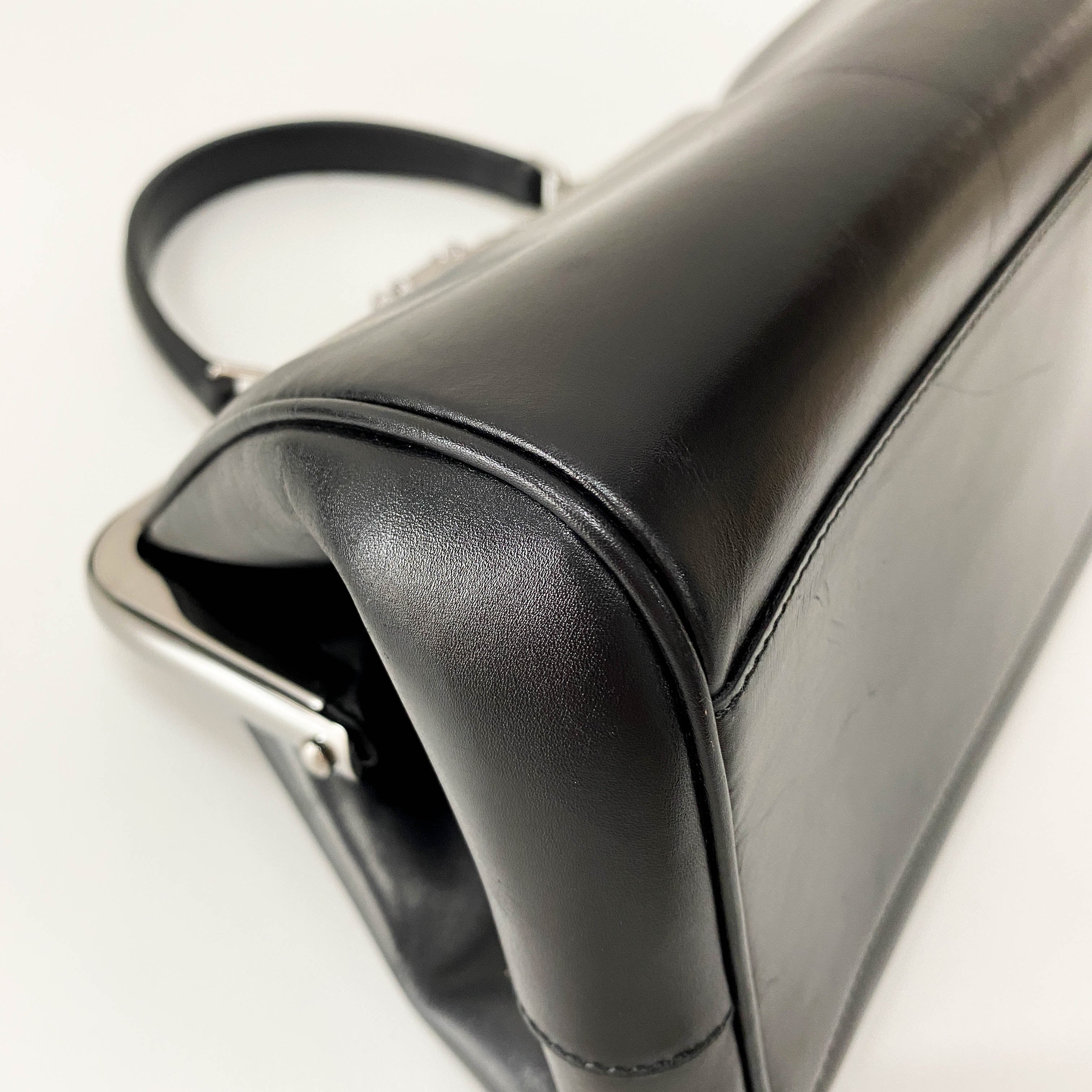 Black Leather Top Handle Bag