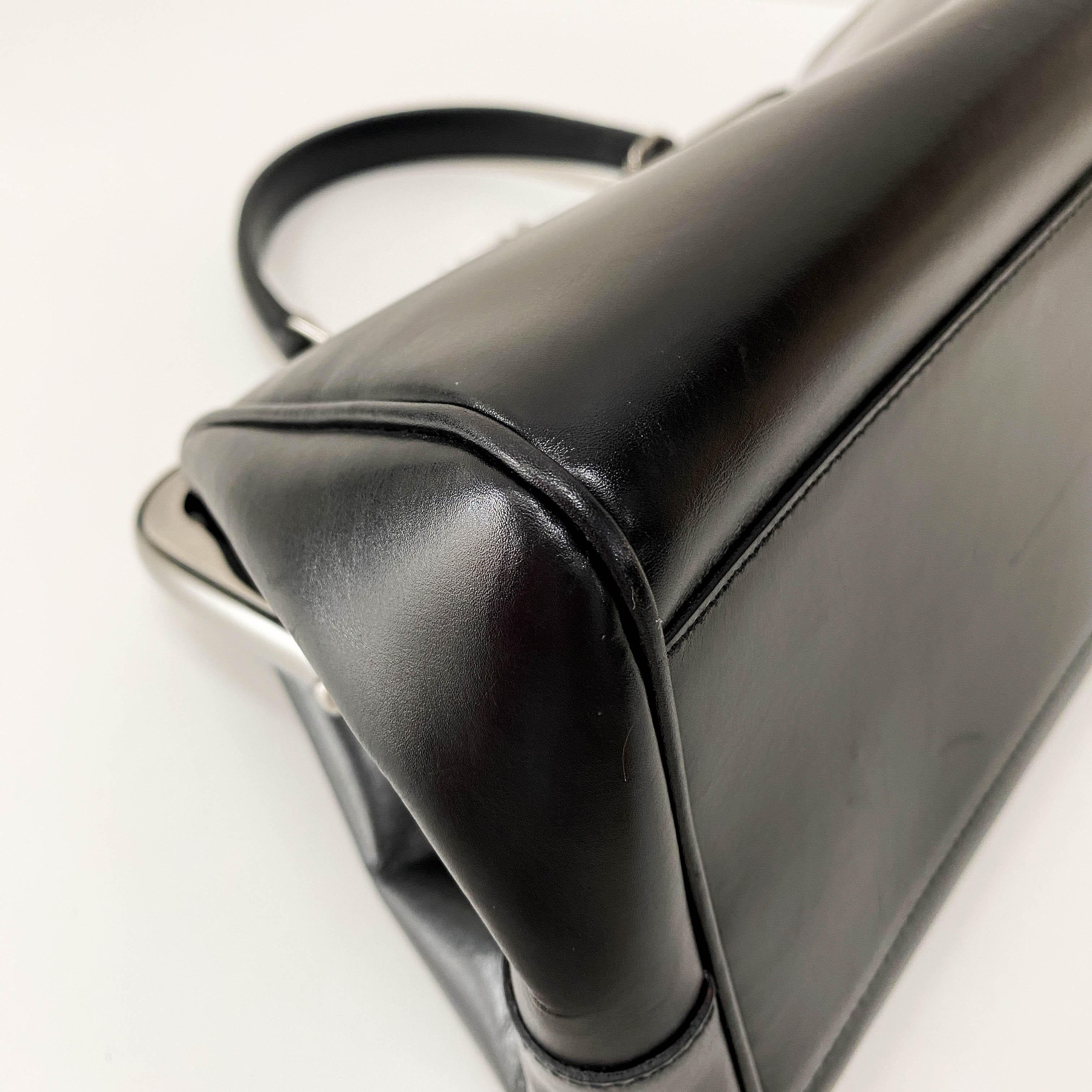 Black Leather Top Handle Bag