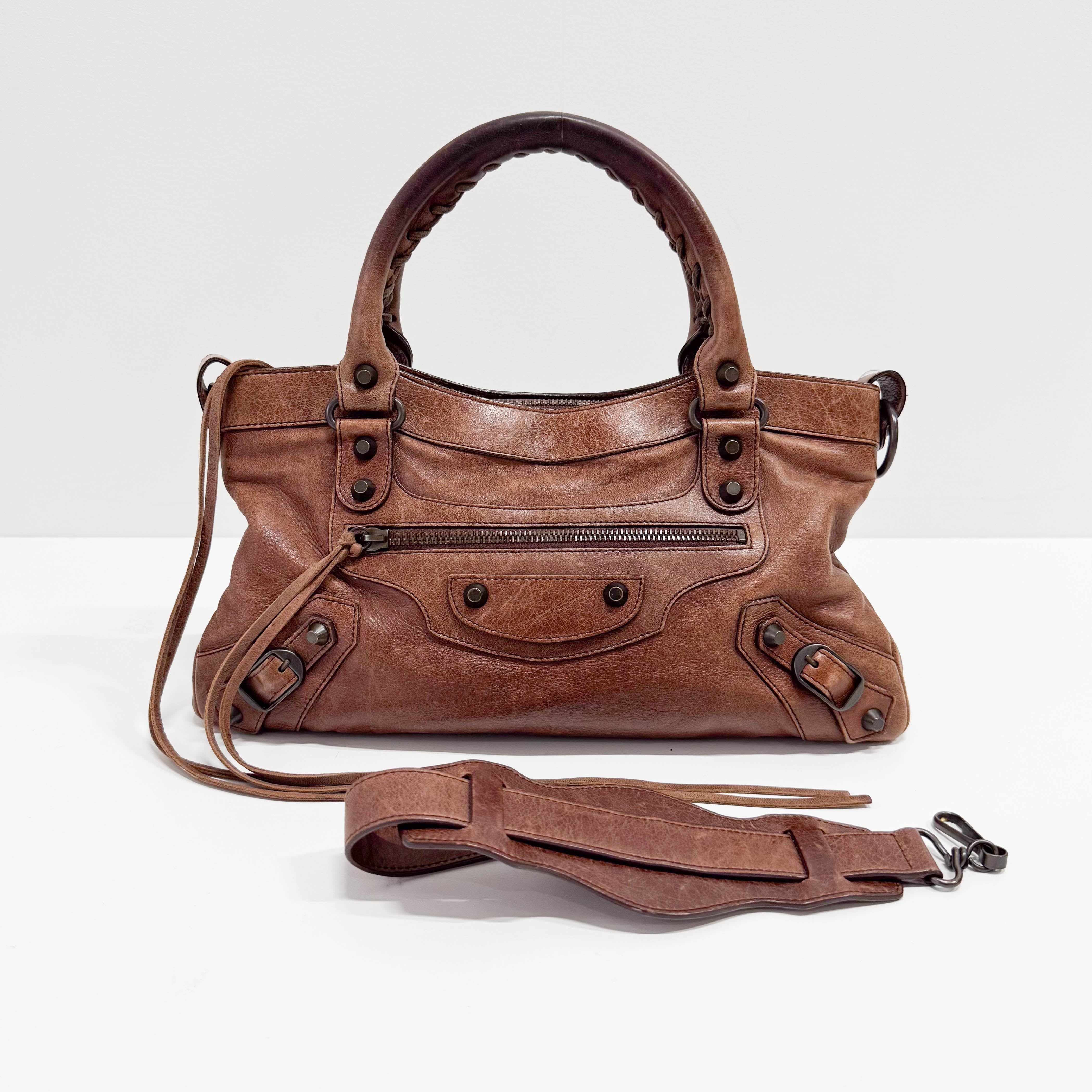 The First Mini Brown Leather Shoulder Bag